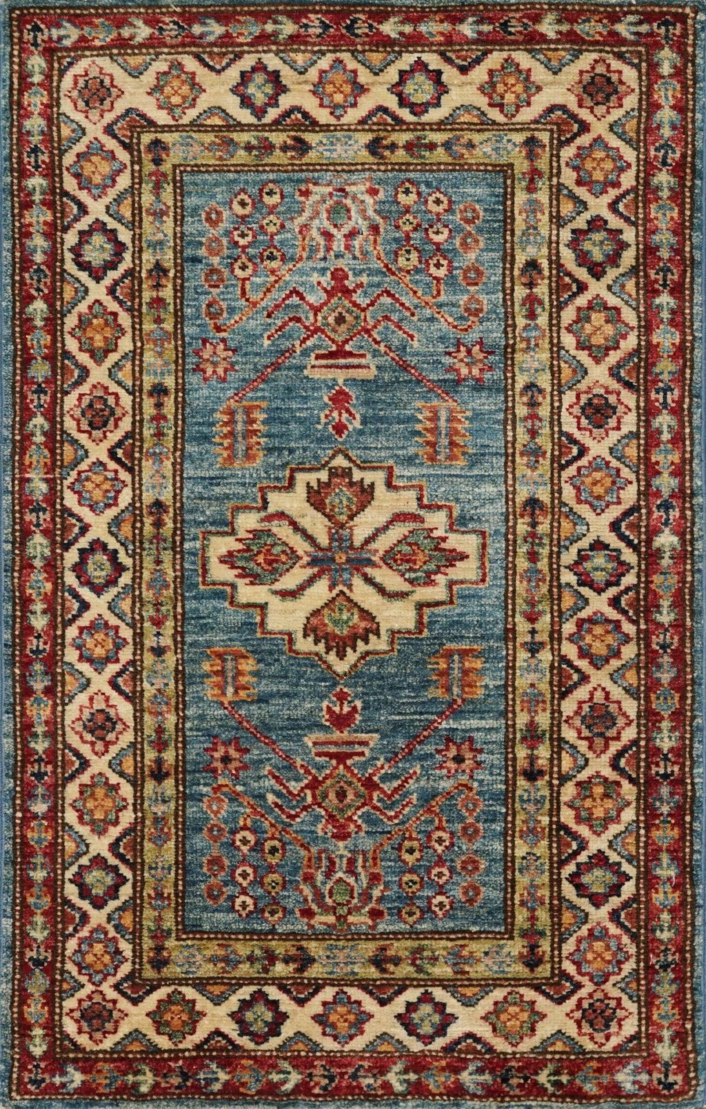 2x3 Ft Light Blue Kazak Rug - Afghan Wool Accent Rug