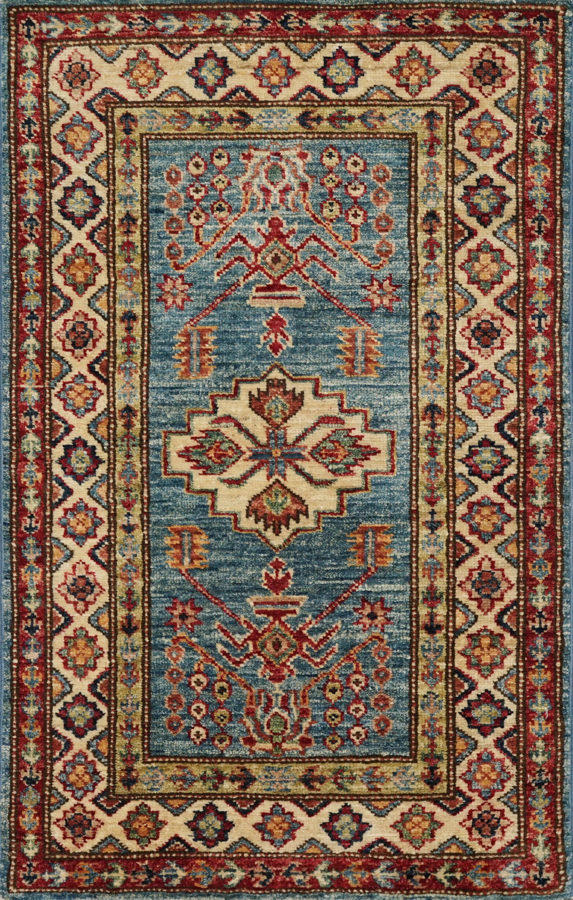 2x3 Ft Light Blue Kazak Rug - Afghan Wool Accent Rug