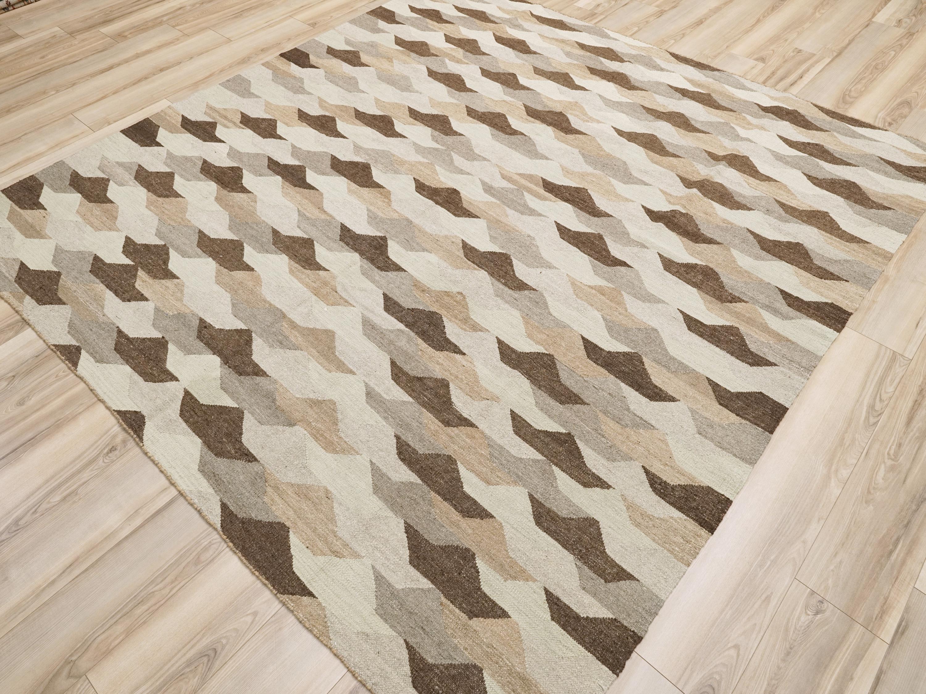 8x10 Ft Brown Kilim Rug - Flat Weave Area Rug