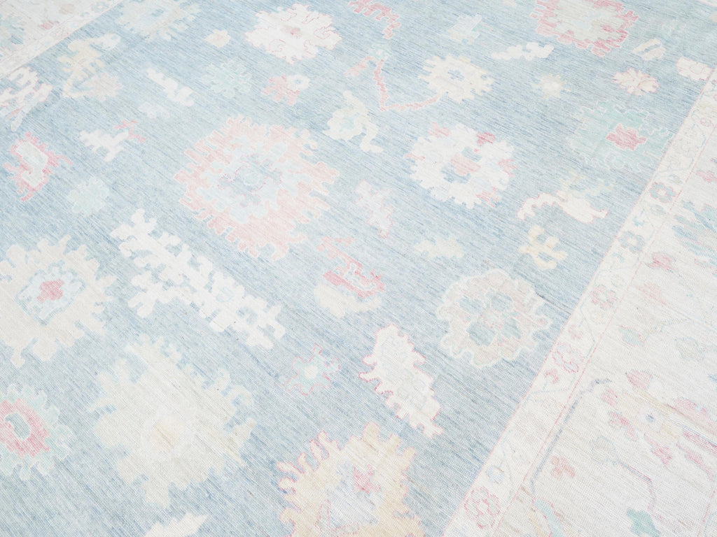 12x15 Ft Muted Ushak Rug - Traditional Wool Area Rug - Greenish Blue Turkish design