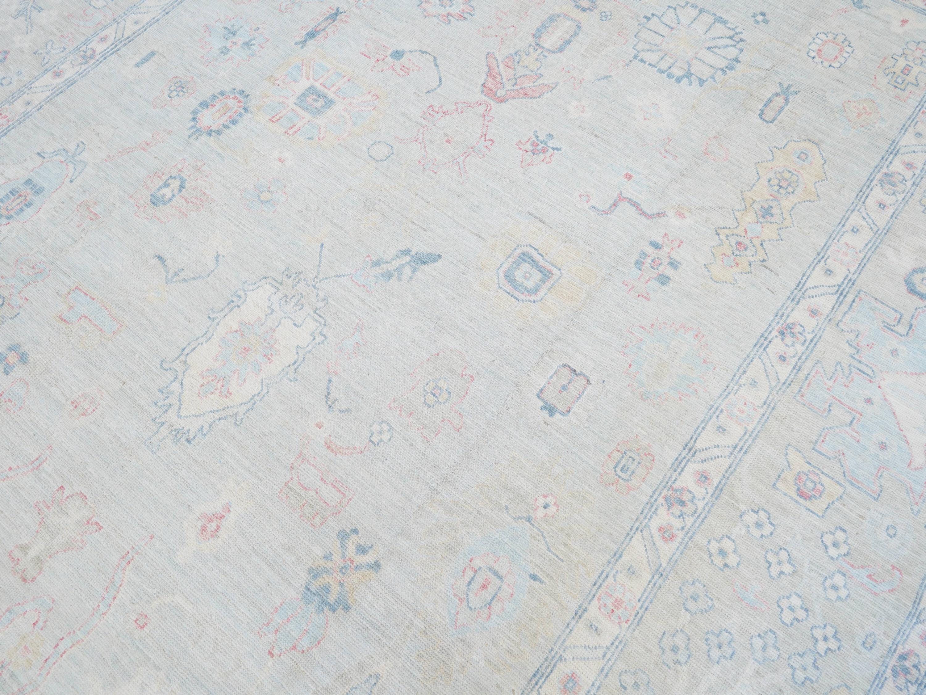 9x12 Ft Pastel Oushak Rug - Handmade Area Rug - Floral Design