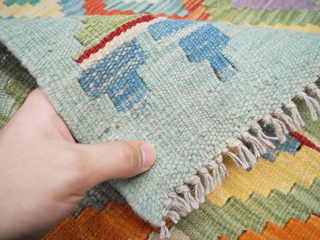 7x10 Ft Light Green Kilim Rug - Afghan Tribal Flat Weave