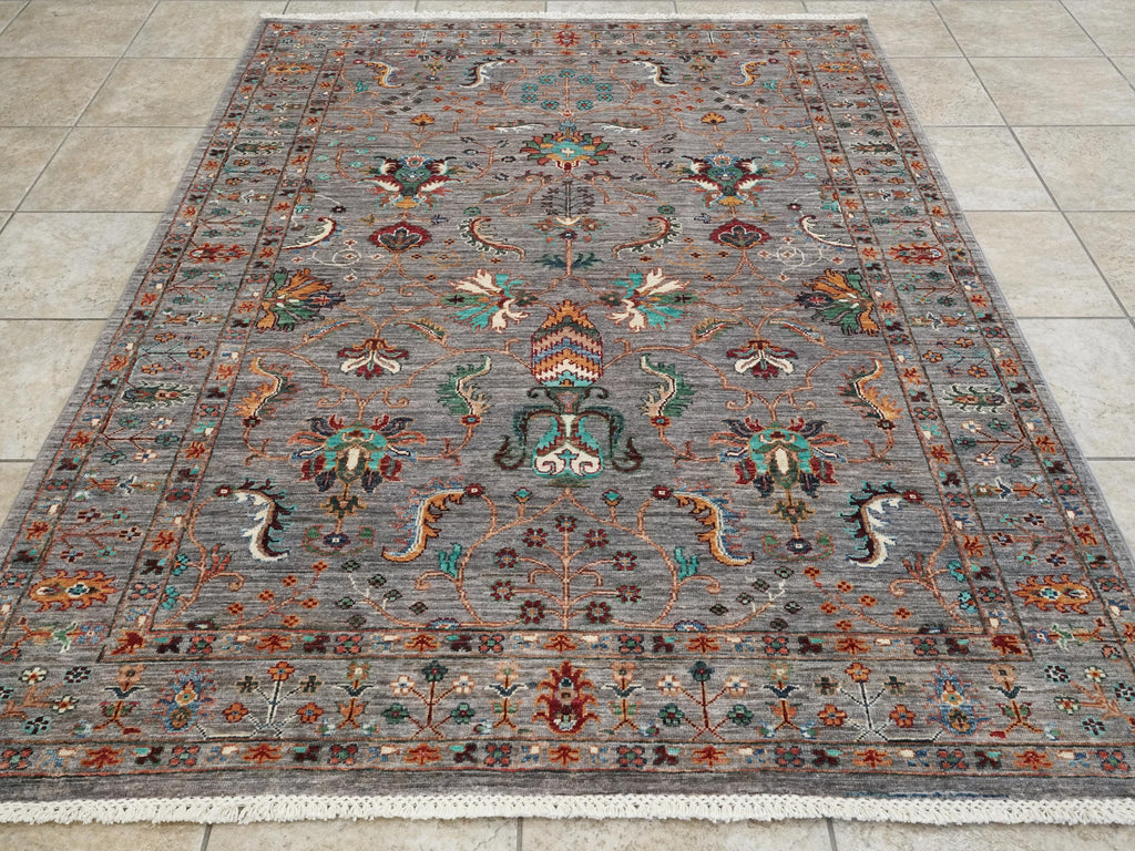 5x7 Ft Gray Serapi Rug - Hand Knotted Floral Rug