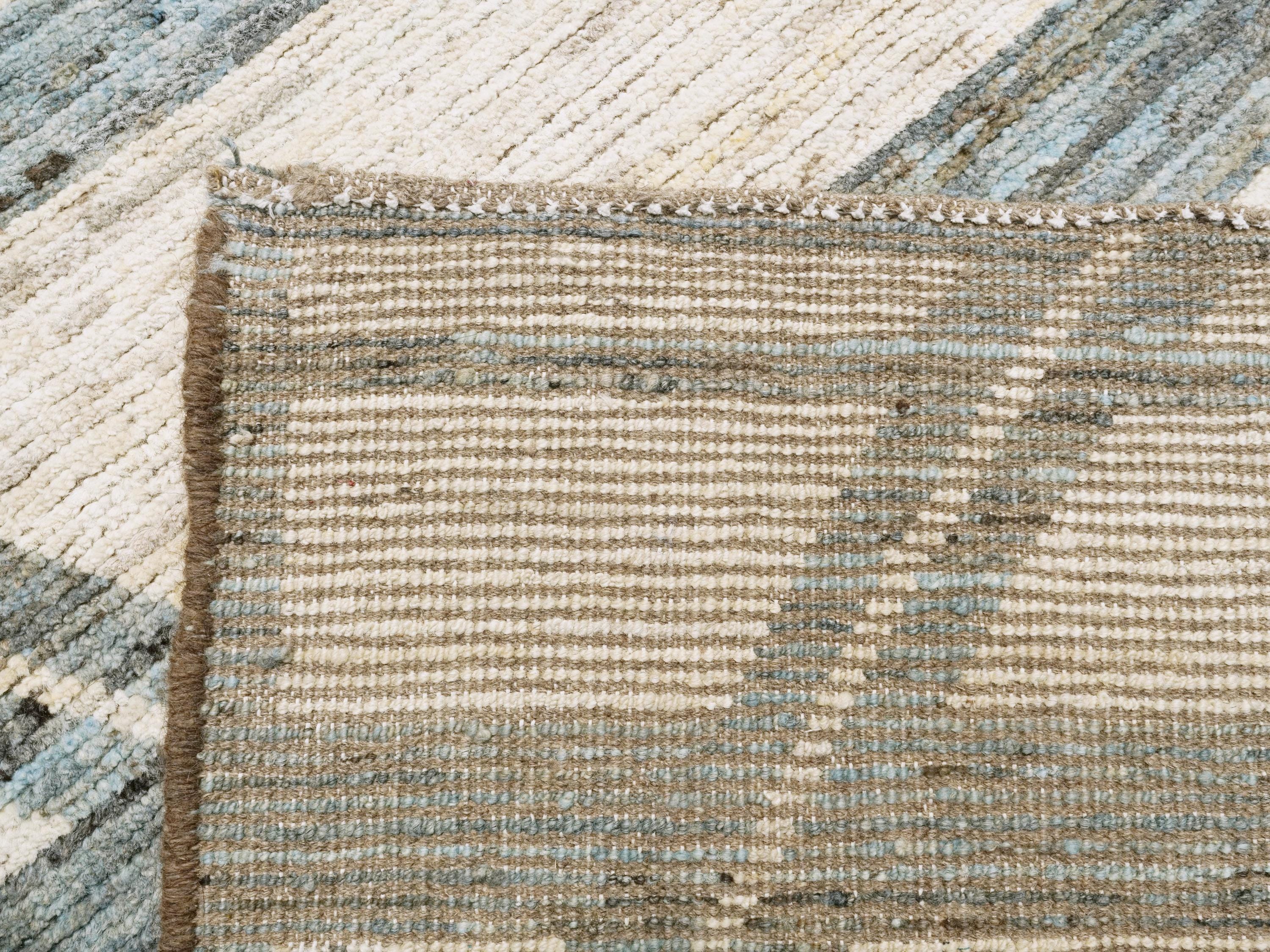 8x10 Ft Beige & Blue Moroccan Rug - Handmade Wool Area Rug