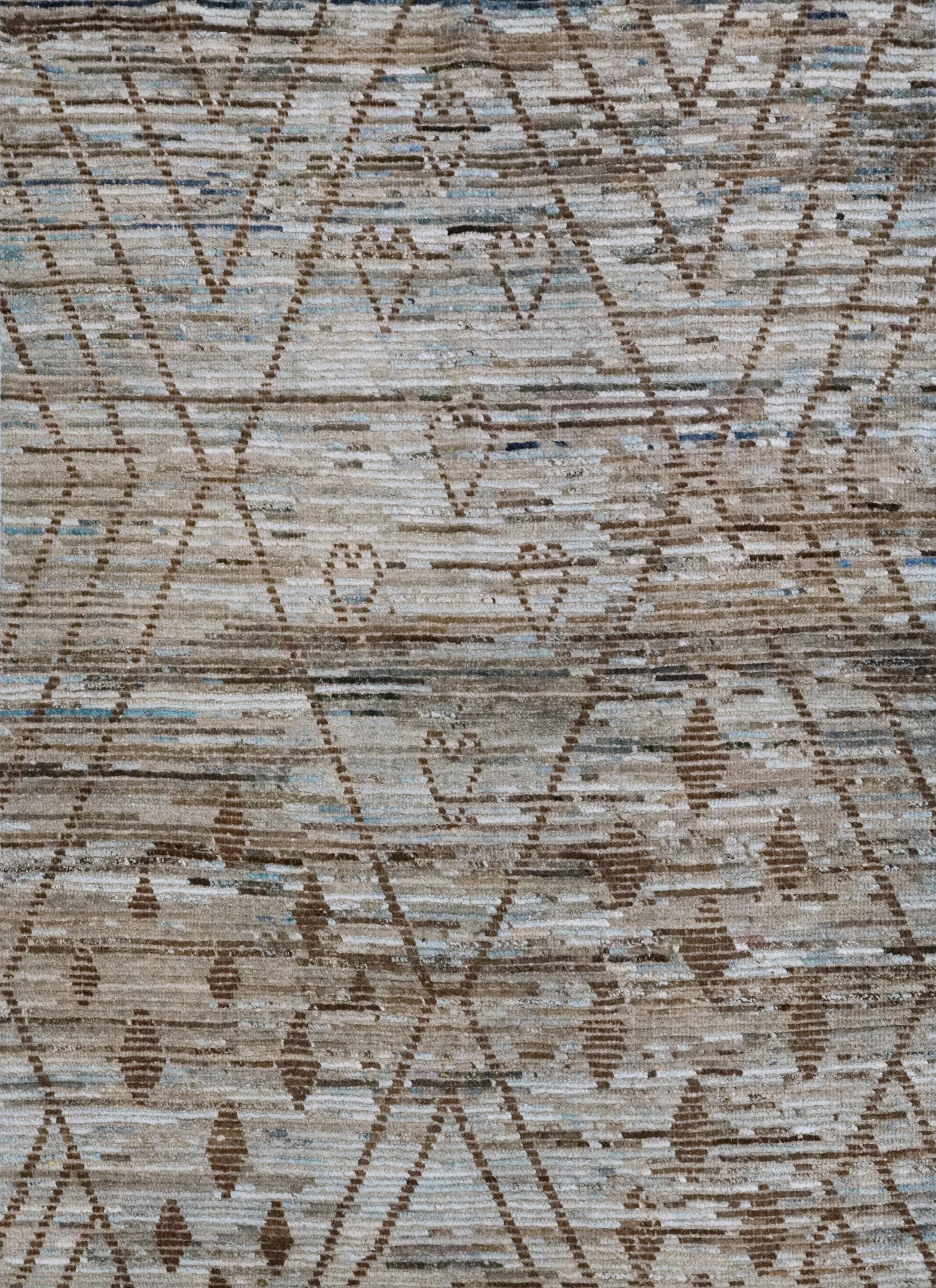 4x6 Ft Blue & Brown Moroccan Rug - Hand Knotted Wool Area Rug