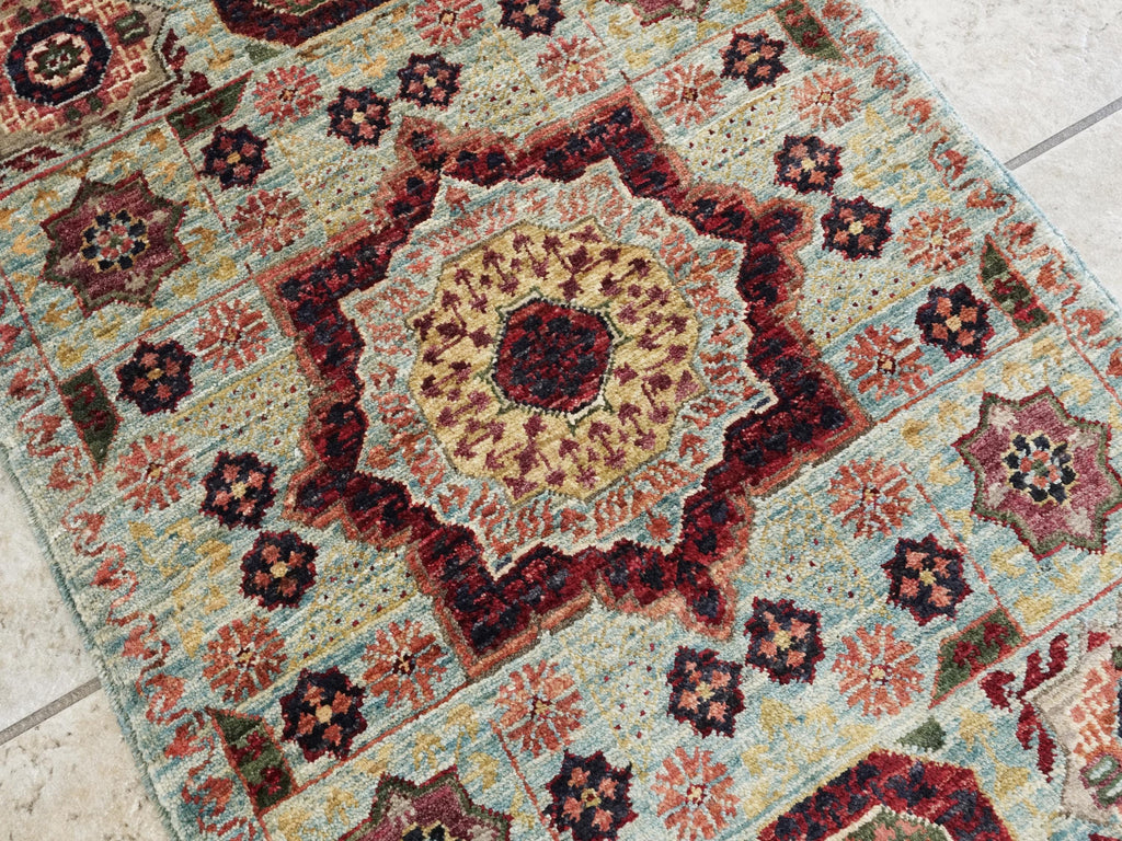 2x3 Ft Light Blue Mamluk Rug - Hand Knotted Ghazni Wool Accent Rug