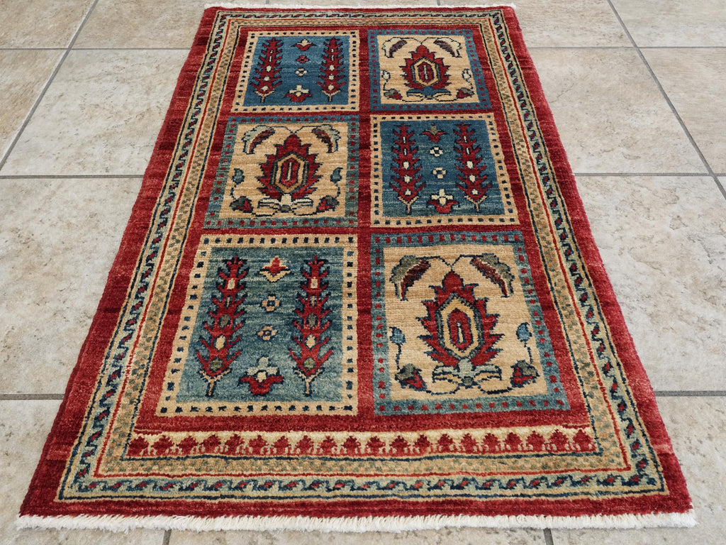 2x3 Ft Hand Knotted Red Heriz Rug - Afghan Wool Accent Rug