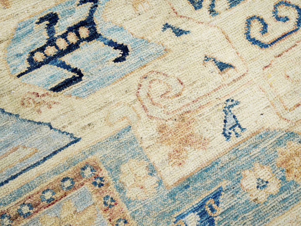 6x9 Ft Antique Heriz Rug - Beige & Blue Persian Rug