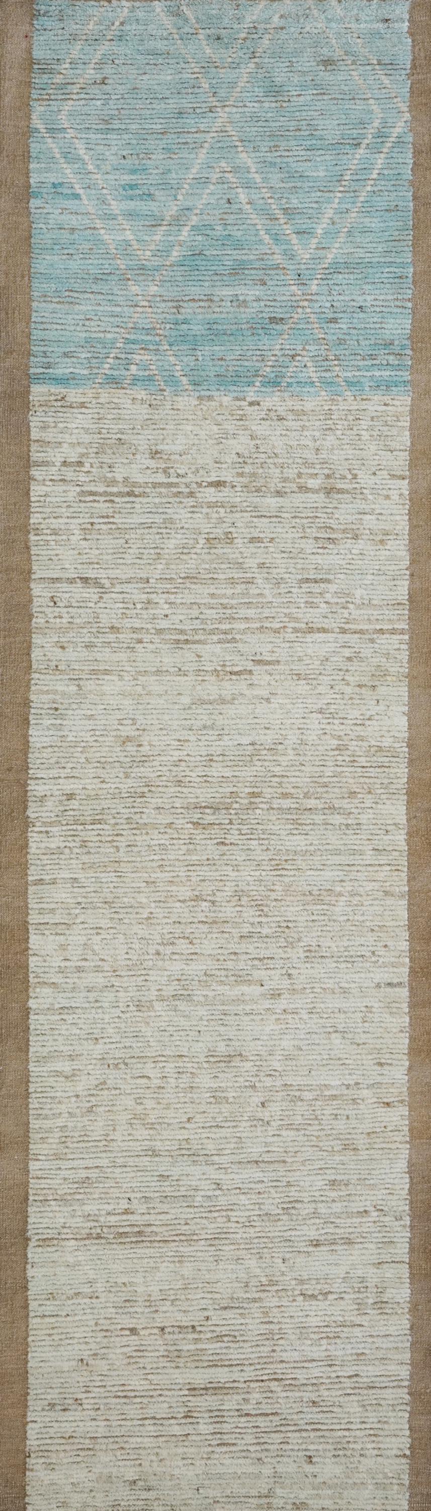 10 Ft Blue Moroccan Wool Runner Rug - Hand Knotted Hallway Rug