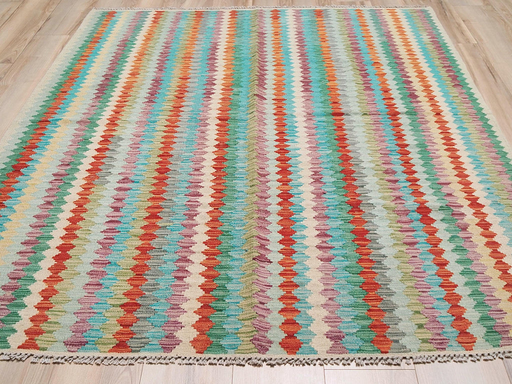 6x8 Ft Maimana Kilim Rug - Colorful Afghan Flat Weave