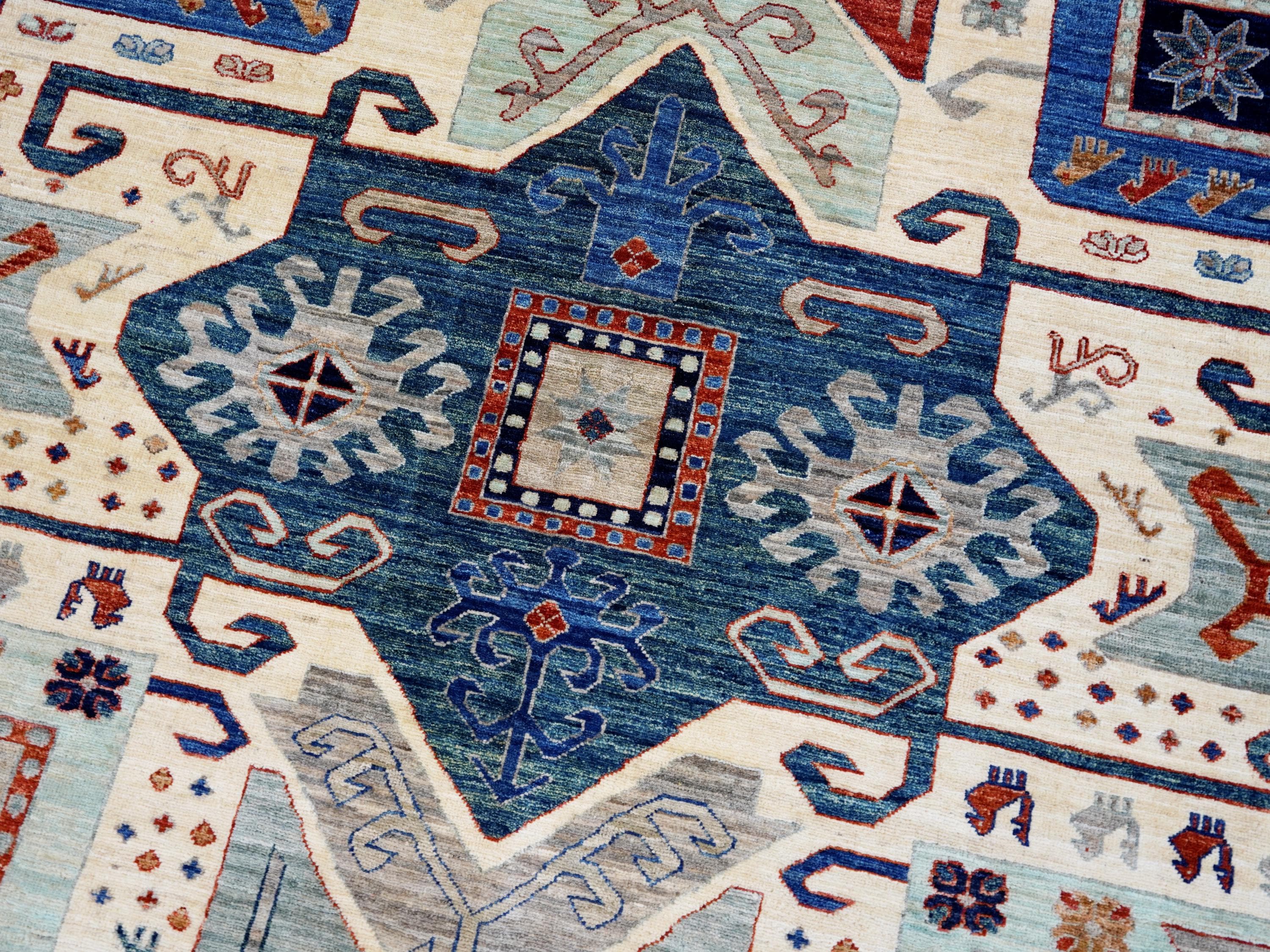 9x12 Ft Beige Heriz Rug - Afghan Oriental Area Rug - Geometric Design