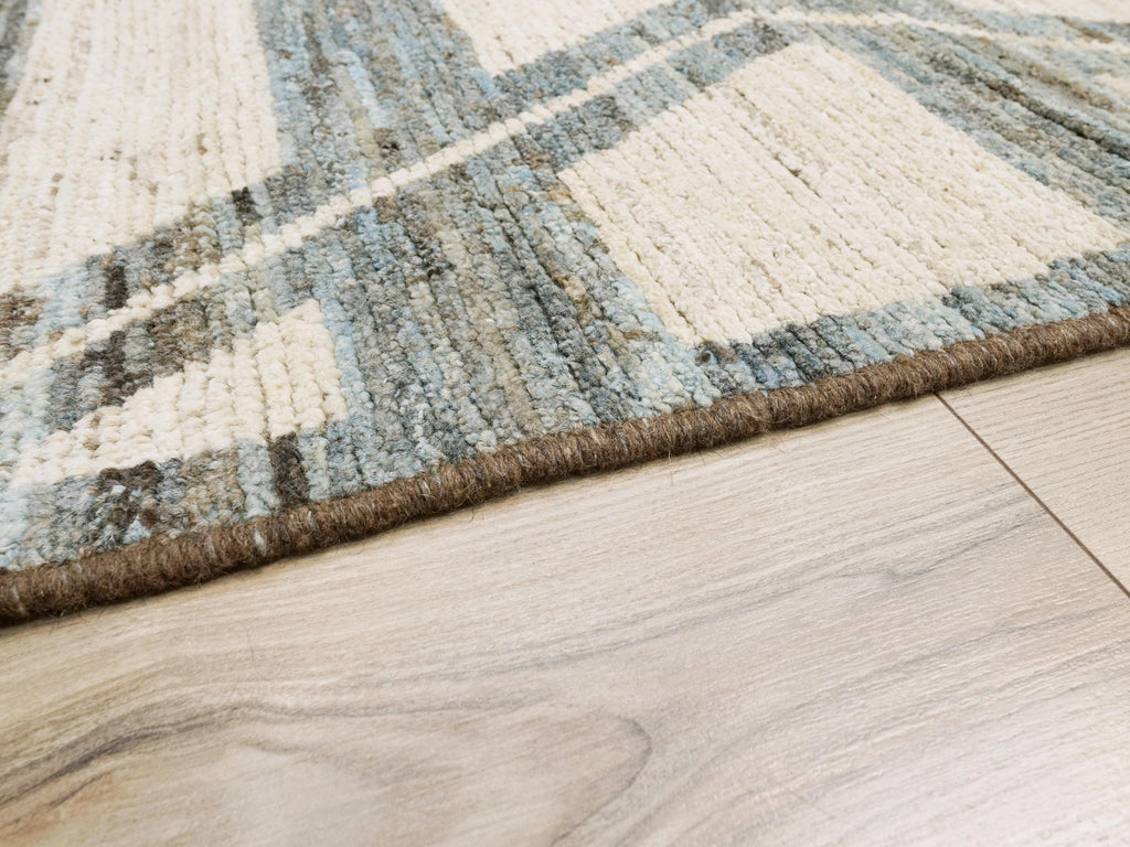 8x10 Ft Beige & Blue Moroccan Rug - Handmade Wool Area Rug