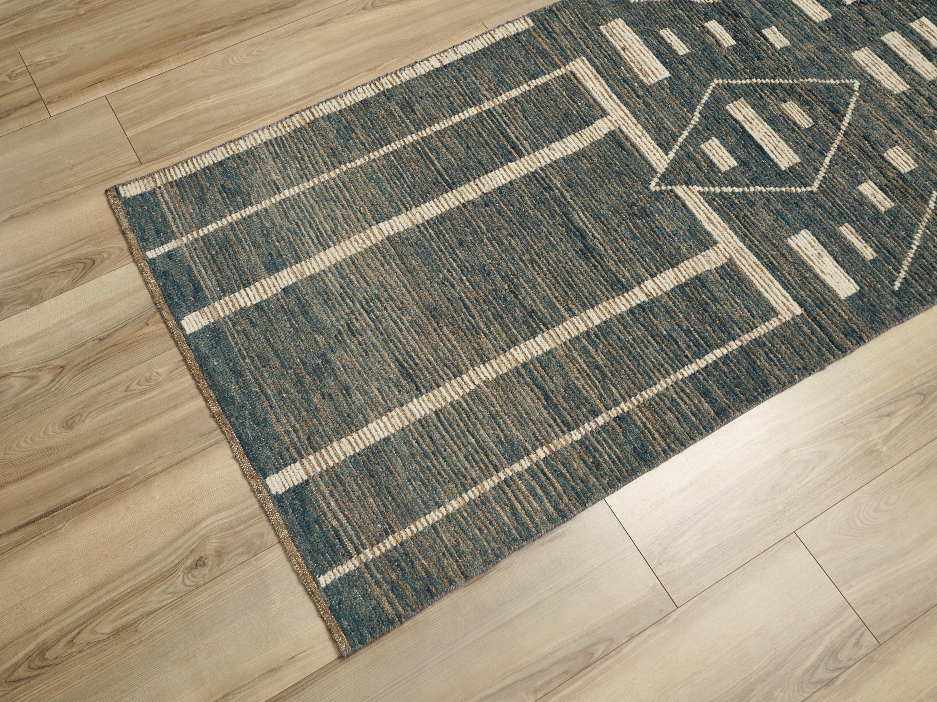 10 Ft Blue Moroccan Runner Rug - Afghan Handmade Wool Rug