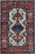 3x5 Ft Red & Gray Kazak Rug - Handmade Afghan Rug
