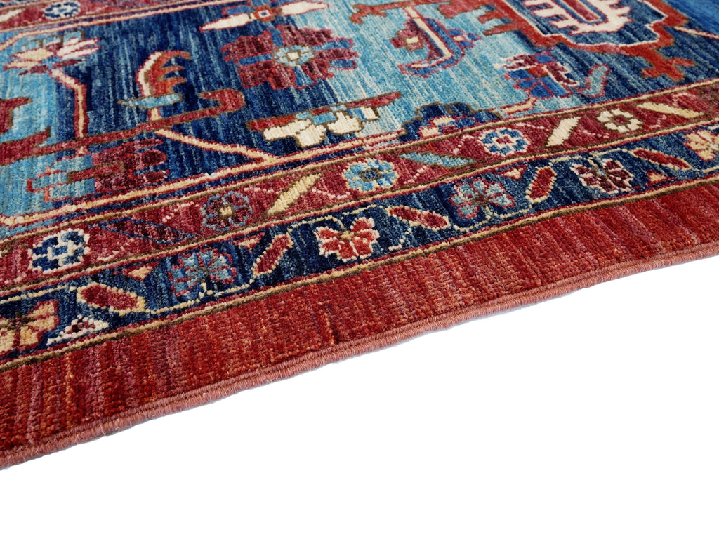 9x12 Ft Red & Blue Serapi Rug - Hand Knotted Antique Rug - Persian Design