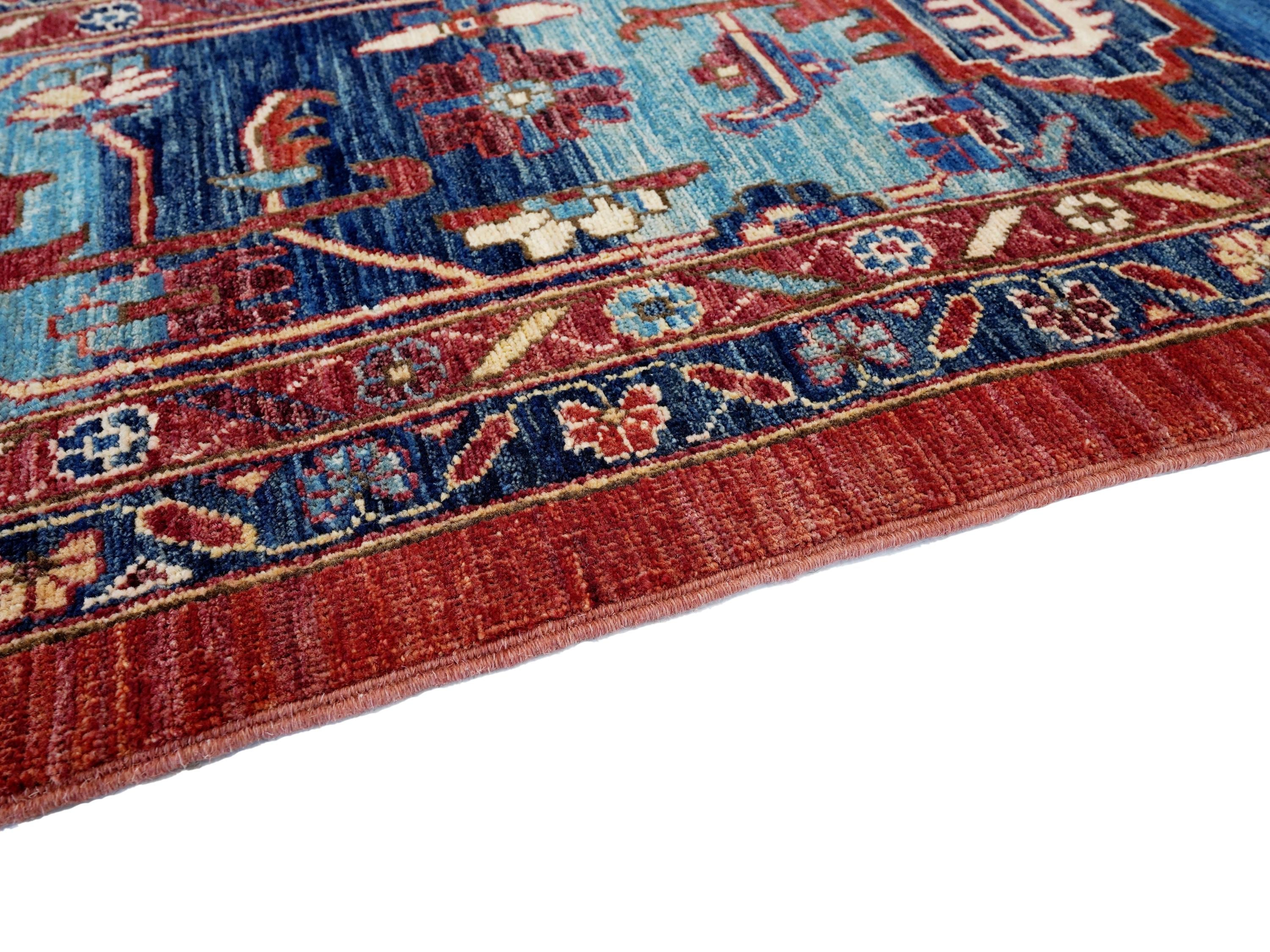 9x12 Ft Red & Blue Serapi Rug - Hand Knotted Antique Rug - Persian Design