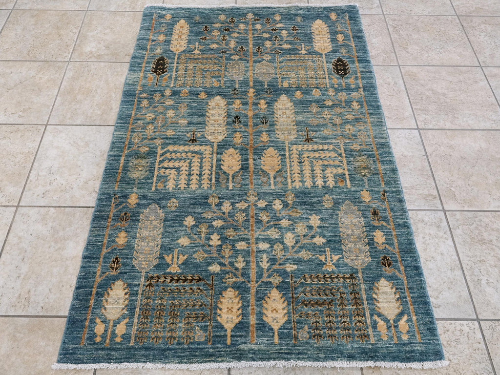 3x5 Ft Blue Serapi Rug - Oriental Wool Rug - Floral Design