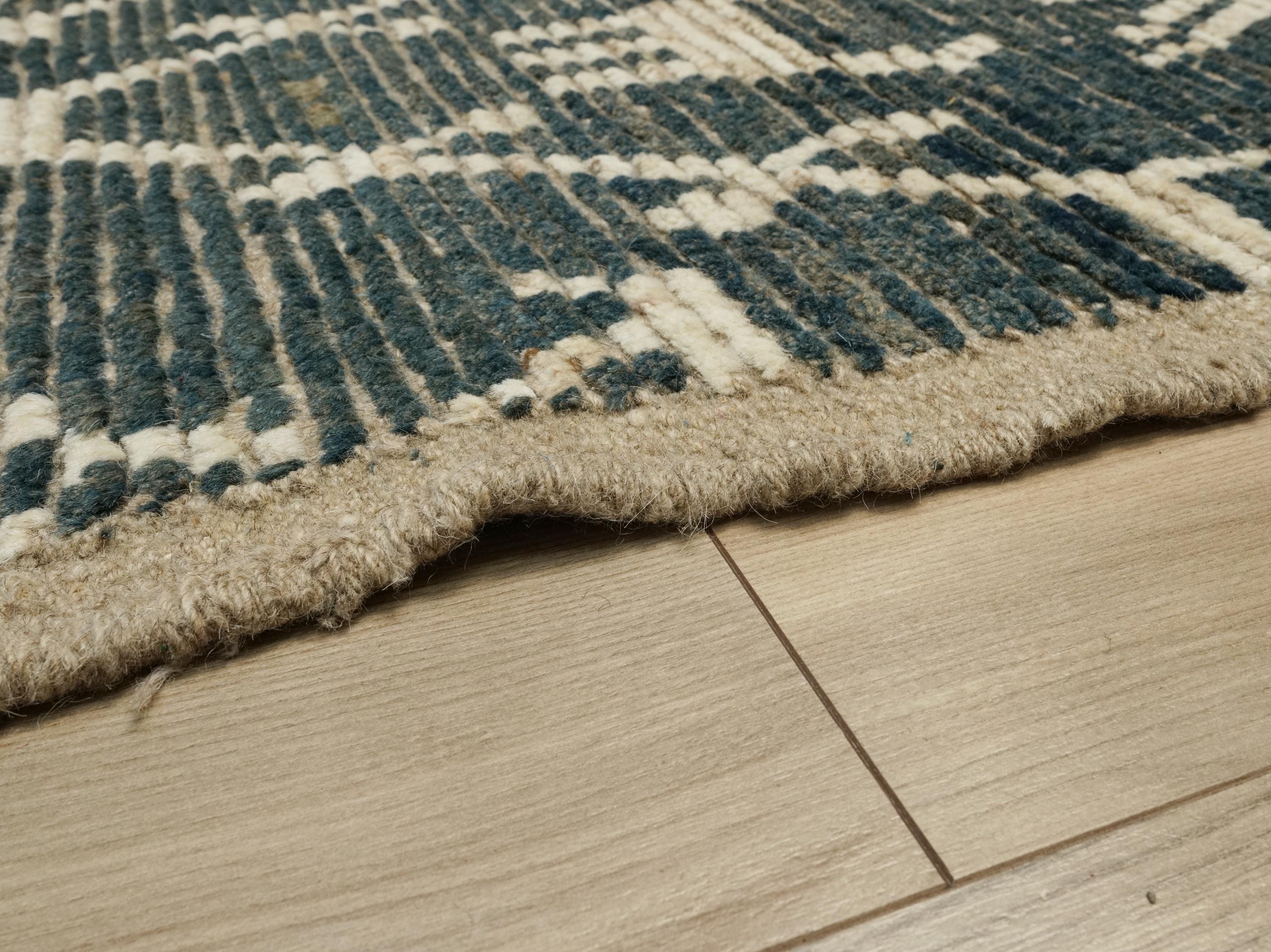 7x7 Ft Blue Moroccan Rug - Afghan Handmade Square Rug