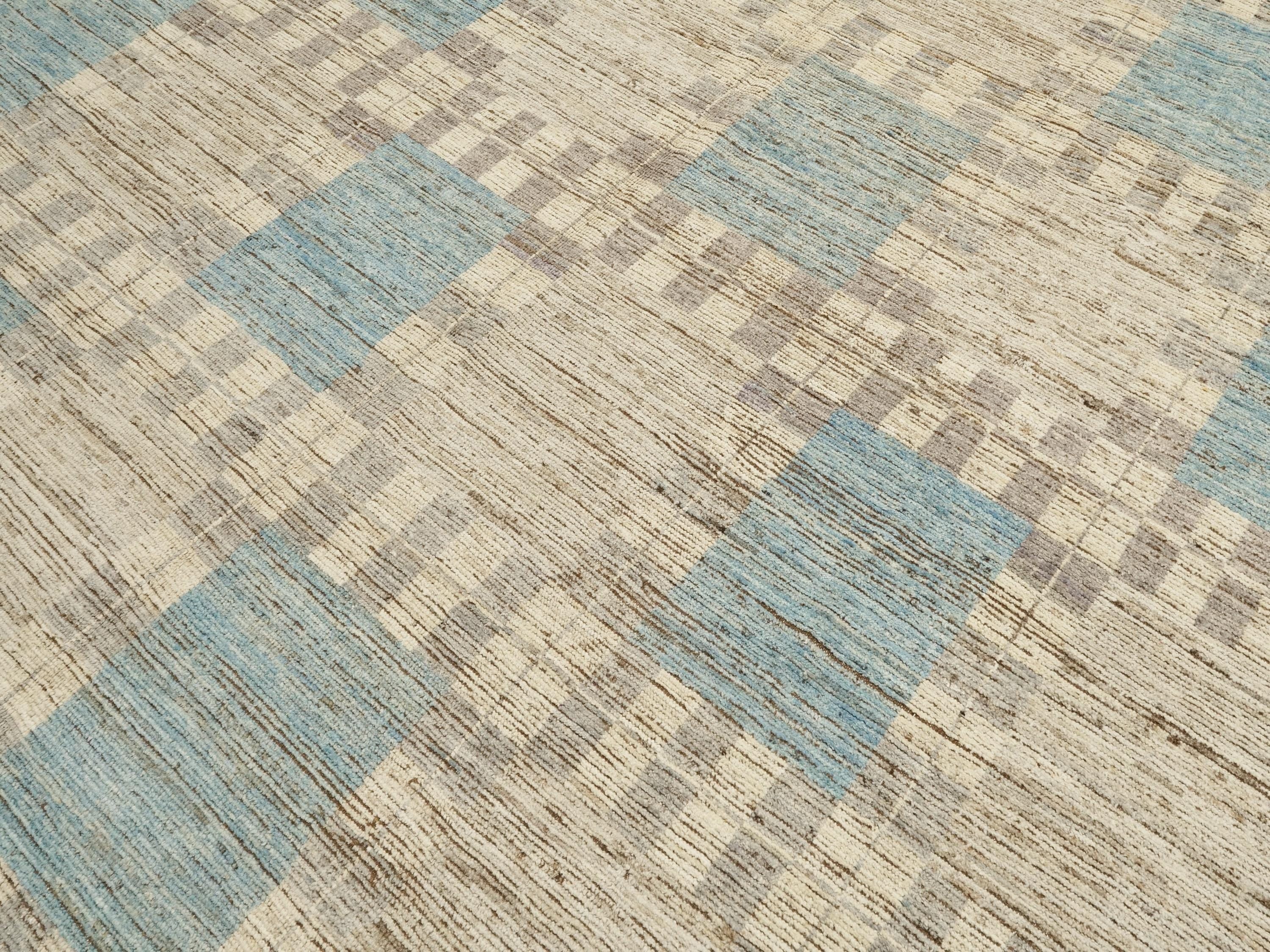 9x12 Ft Blue Moroccan Wool Rug - Hand Knotted Area Rug