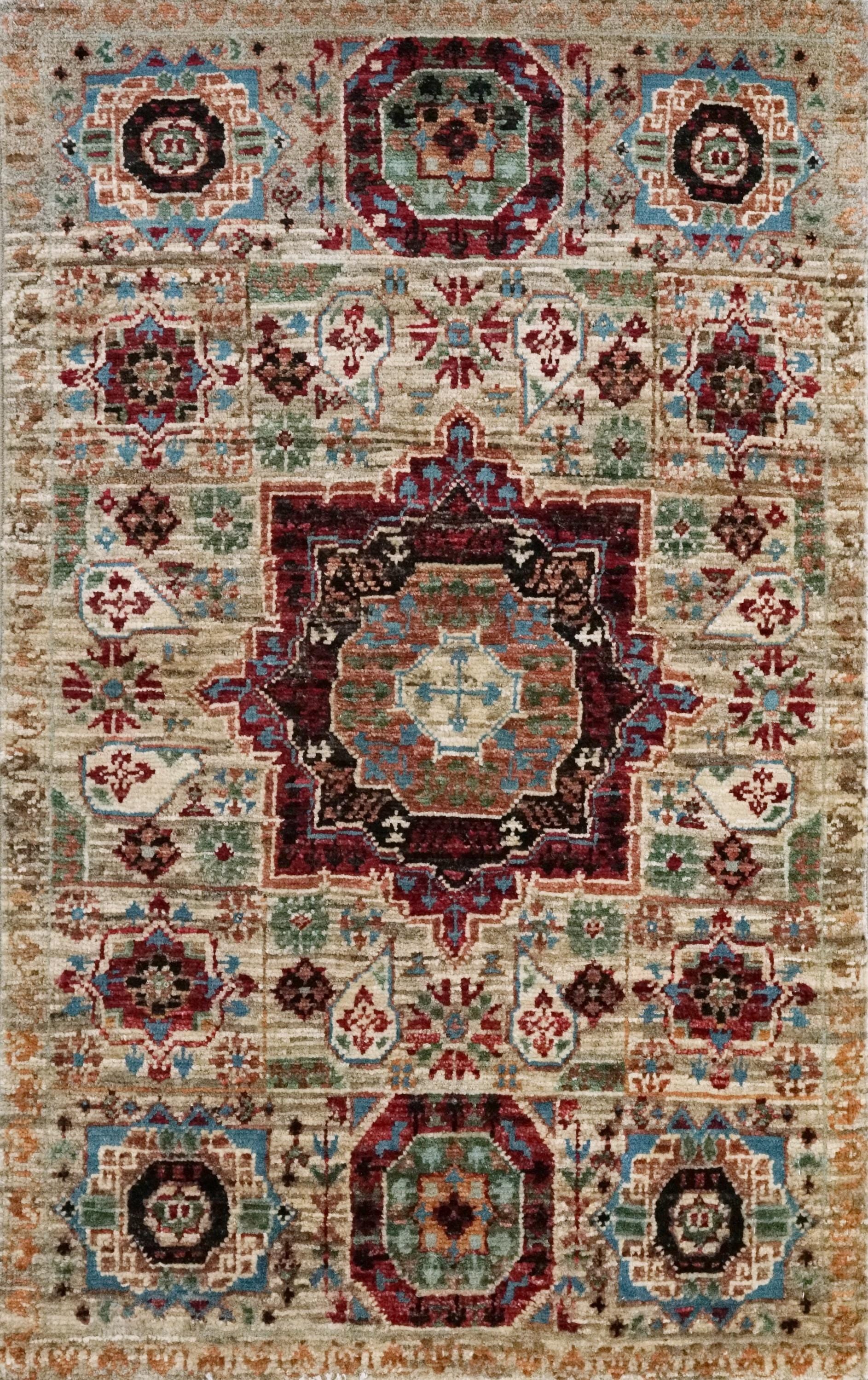 2x3 Ft Beige Mamluk Rug - Oriental Accent Rug