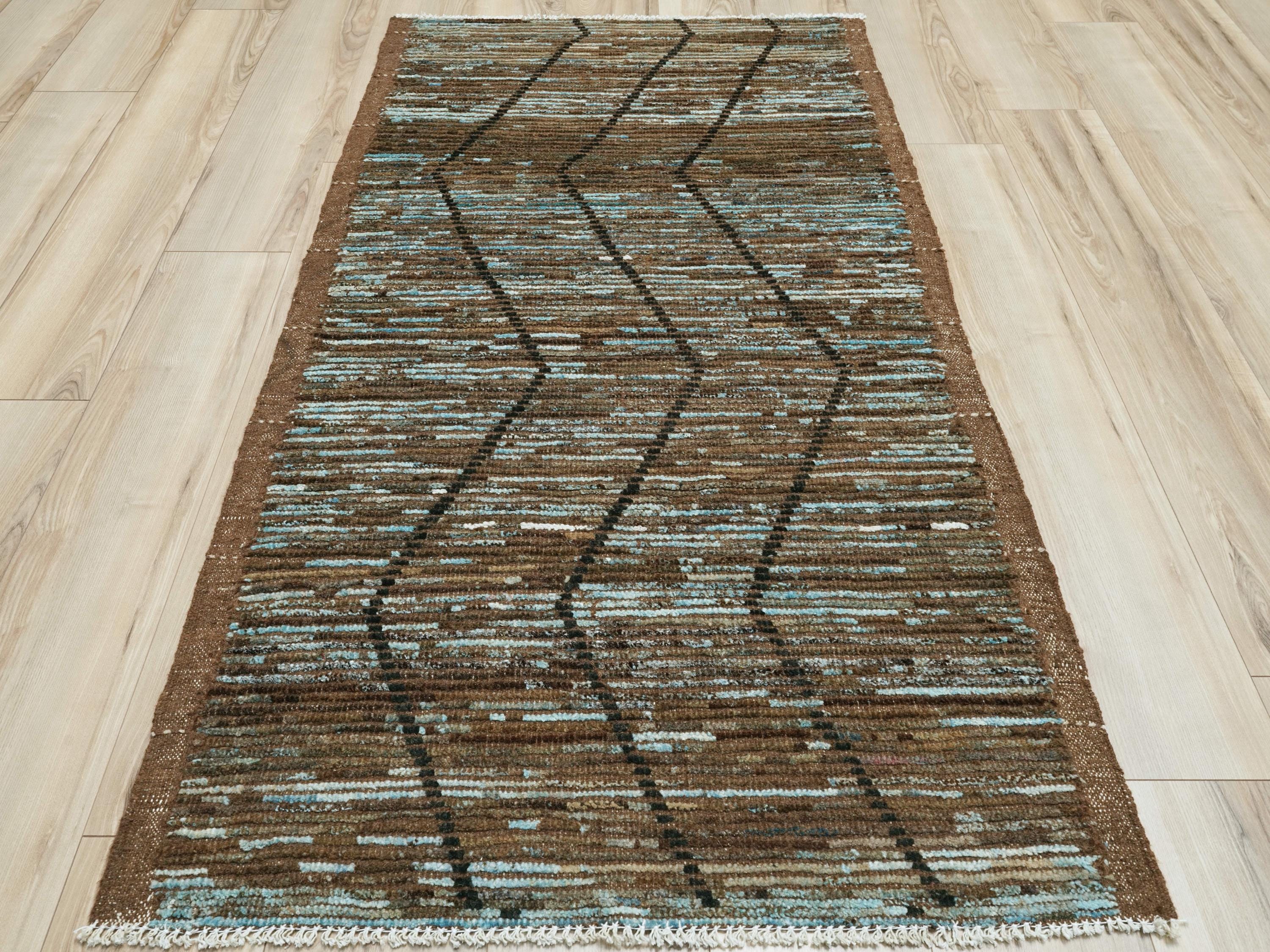 3x5 Ft Coral Blue Moroccan Rug - Afghan Wool Rug