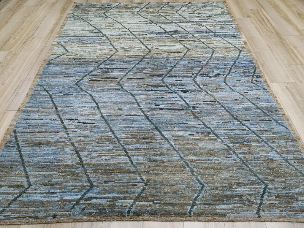 6x9 Ft Blue Moroccan Rug - Hand Knotted Square Rug