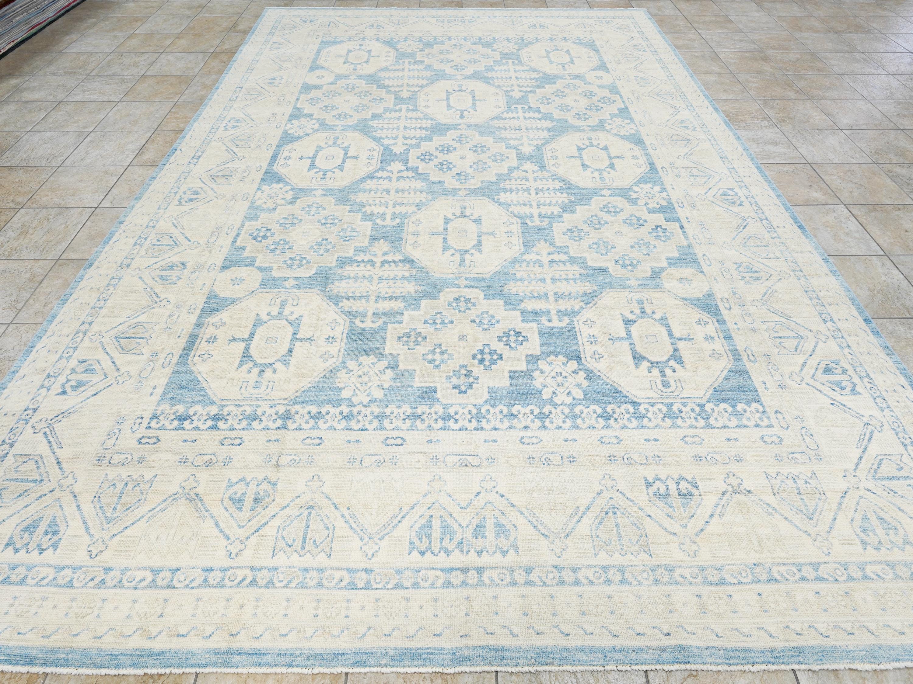 10x14 Ft Muted Blue Ushak Rug - Hand Knotted Wool Area Rug