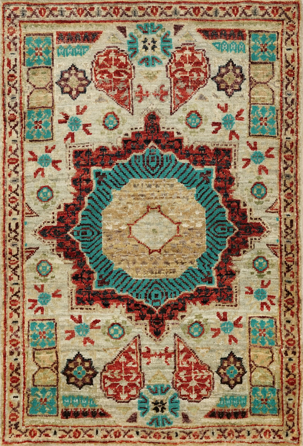 2x3 Ft Beige Mamluk Rug - Hand Knotted Oriental Rug