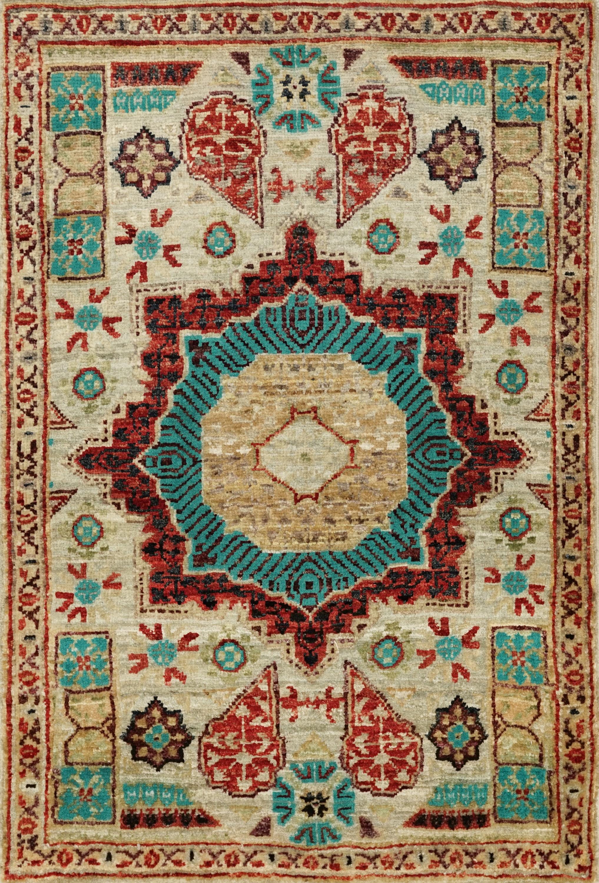 2x3 Ft Beige Mamluk Rug - Hand Knotted Oriental Rug
