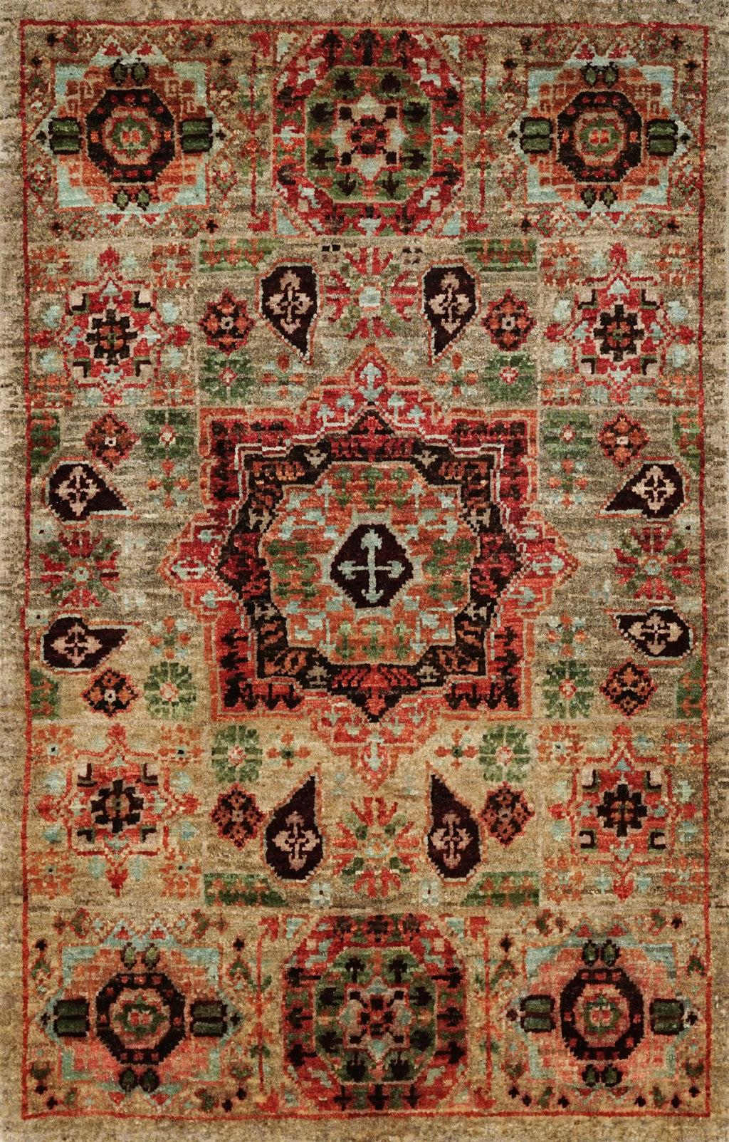 2x3 Ft Hand Knotted Beige Mamluk Rug - Oriental Accent Rug