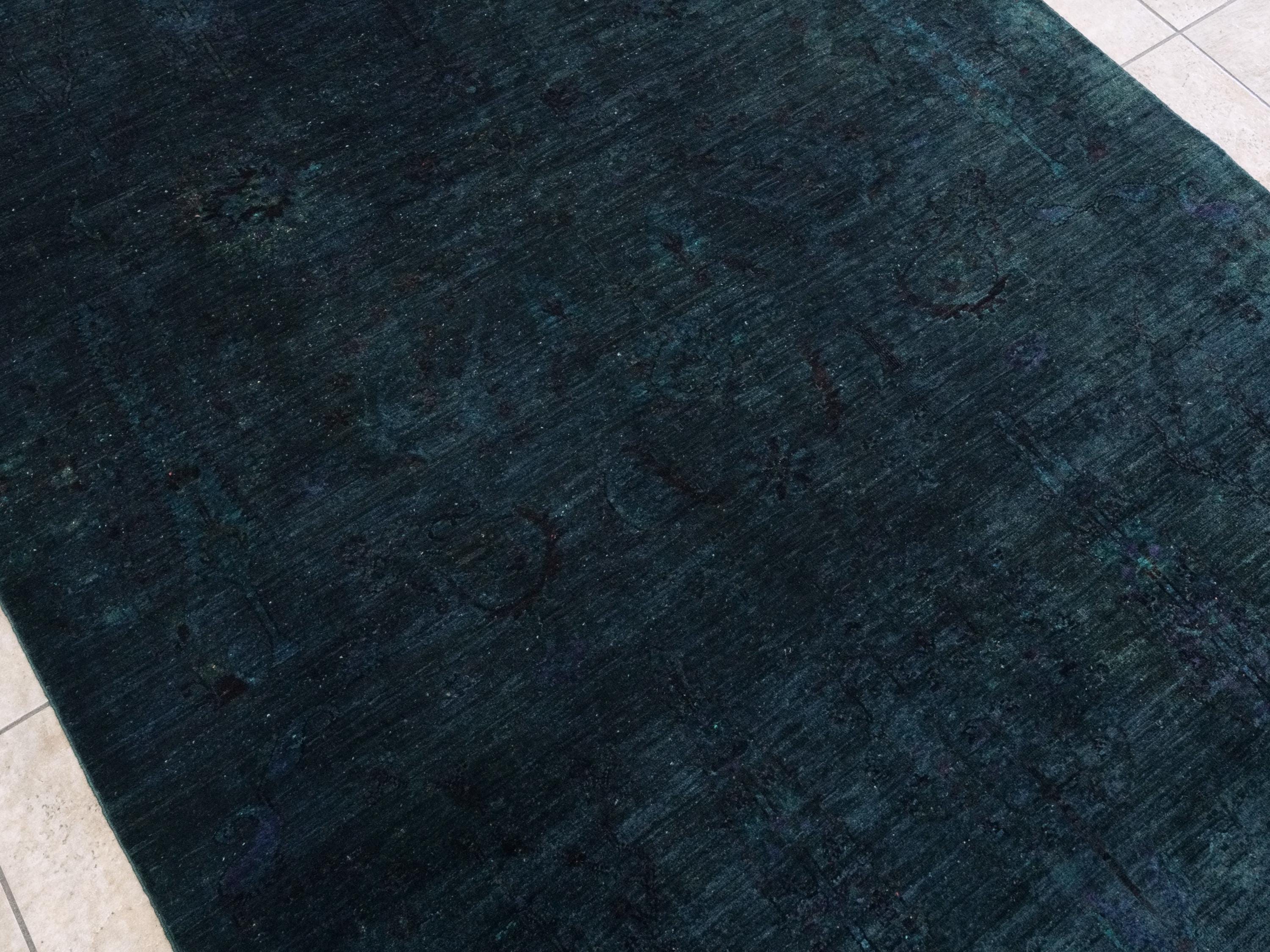 6x8 Ft Dark Blue Serapi Rug - Handmade Afghan Wool Area Rug - Over Dyed