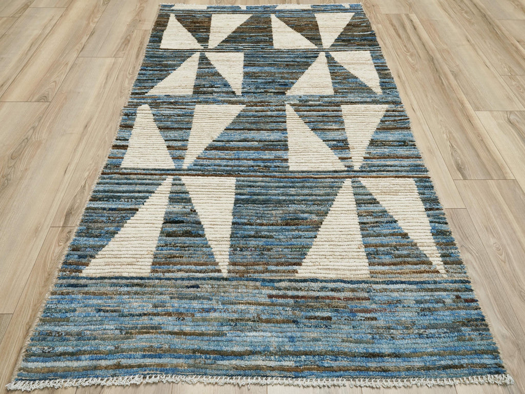 3x6 Ft Hand Knotted  Moroccan Rug - Blue & White Area Rug