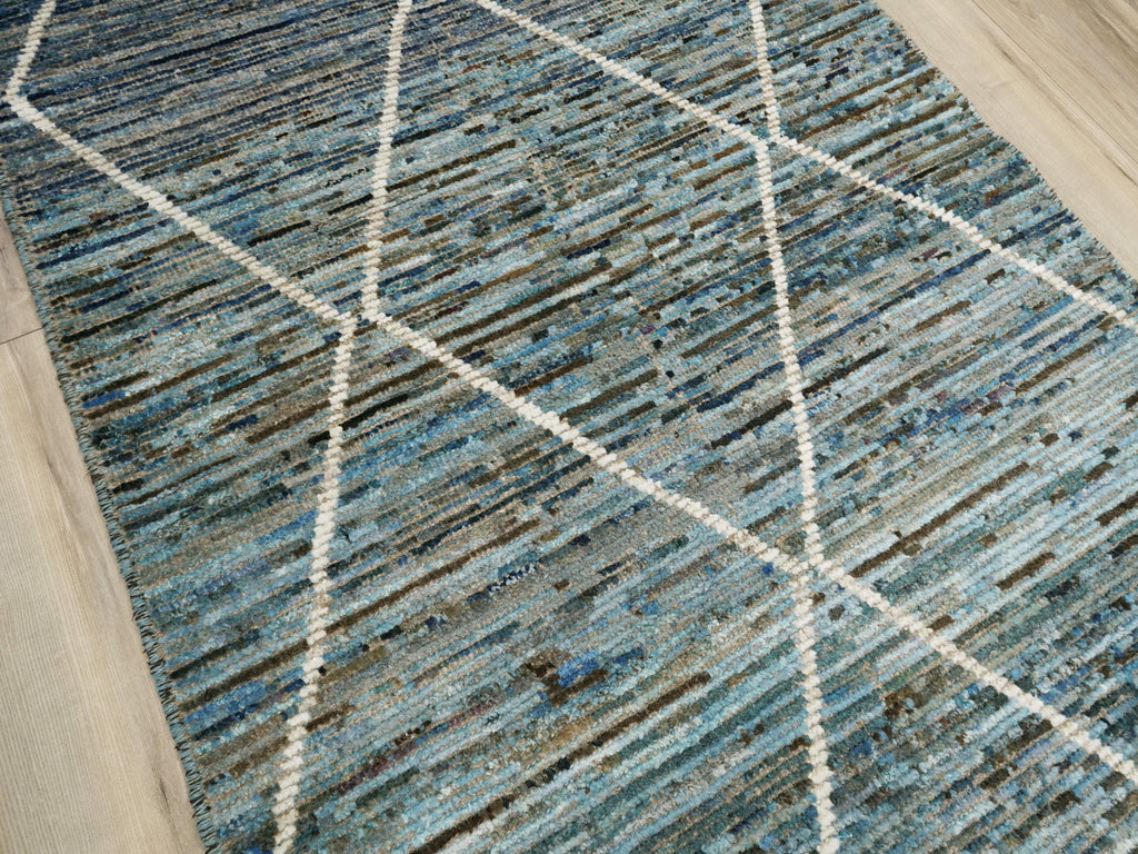 3x5 Ft Blue Moroccan Rug - Hand Knotted Afghan Rug