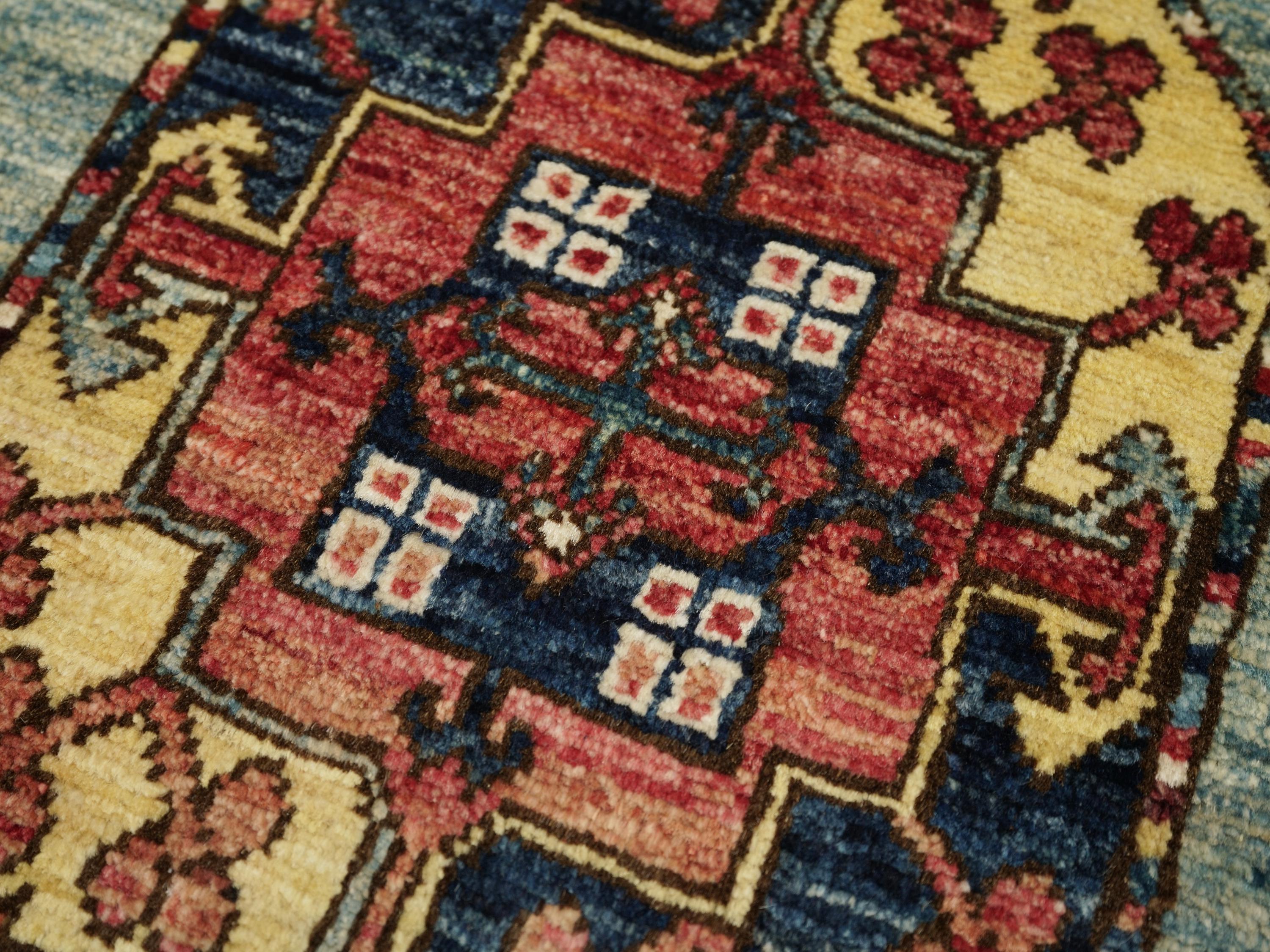 2x3 Ft Blue Ersari Rug - Afghan Wool Rug - Turkmen Design
