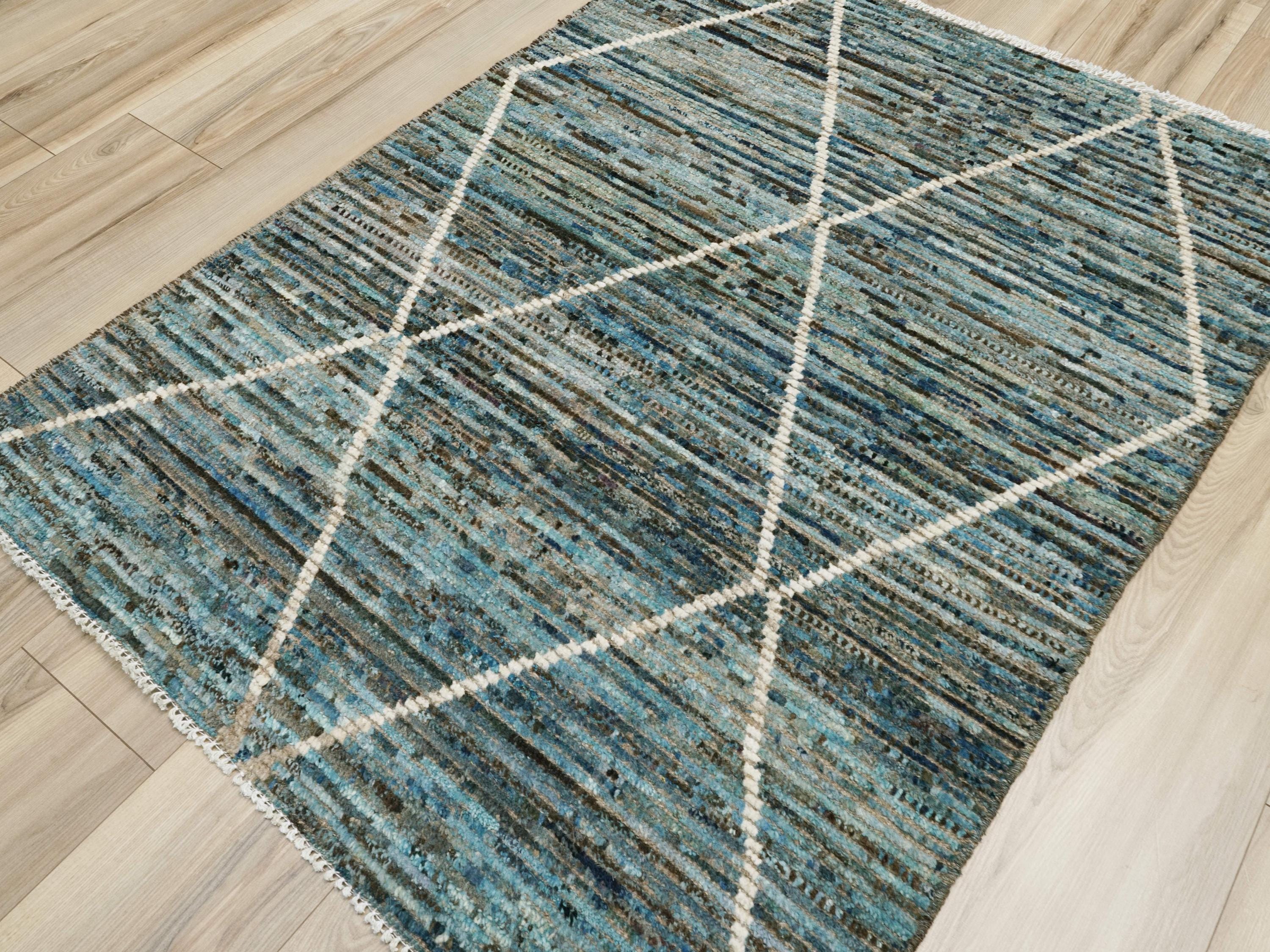 3x5 Ft Blue Moroccan Rug - Hand Knotted Area Rug