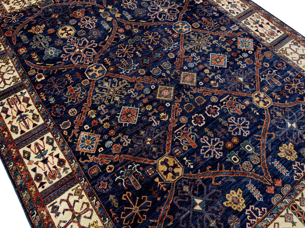 8x10 Ft Blue & Beige Heriz Rug - Hand Knotted Oriental Wool Rug