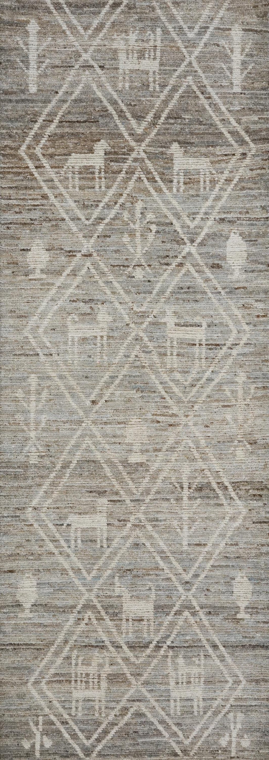 10 Ft Handmade Afghan Wool Runner Rug - Light Gray Moroccan Design