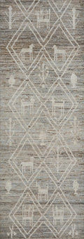 10 Ft Handmade Afghan Wool Runner Rug - Light Gray Moroccan Design