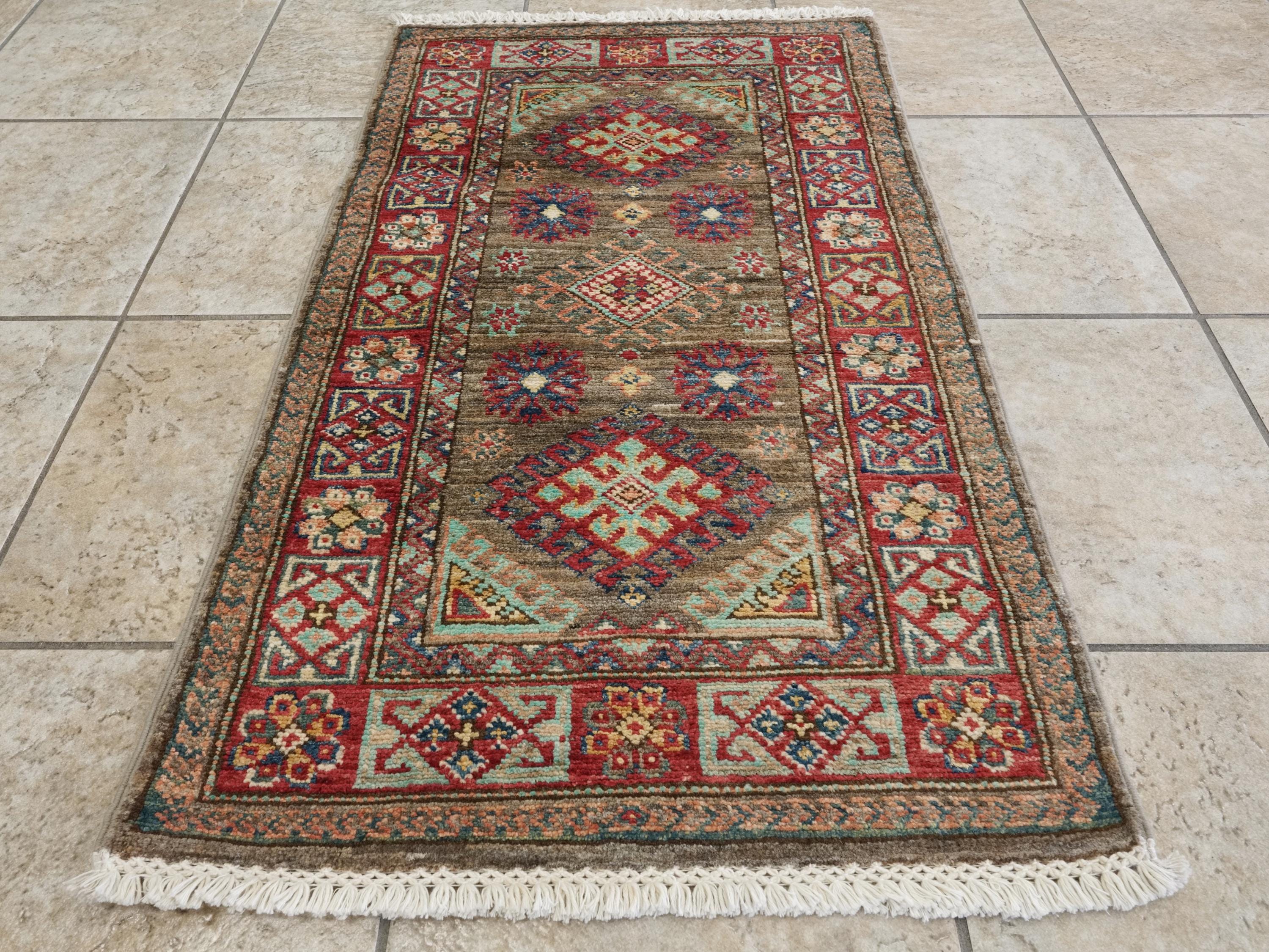 2x3 Ft Handmade Afghan Kazak Wool Rug - Oriental Accent Rug