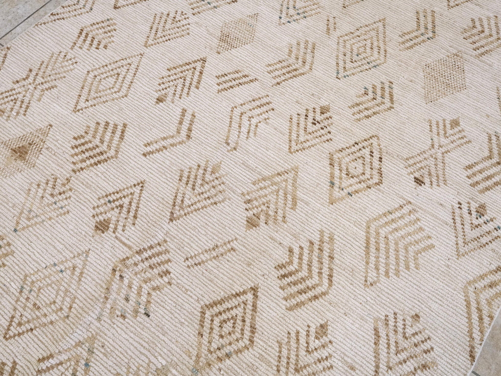 7x16 Ft Beige Moroccan Runner Rug - Hand Knotted Afghan Wool