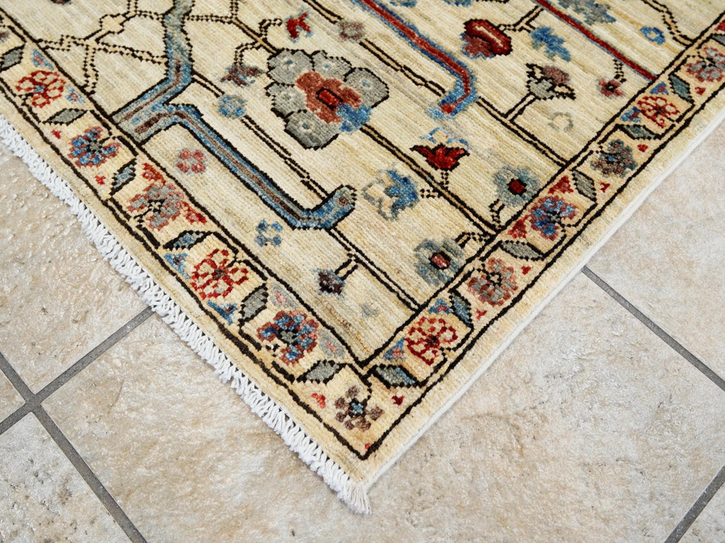 3x5 Ft Beige Heriz Rug - Handmade Afghan Rug