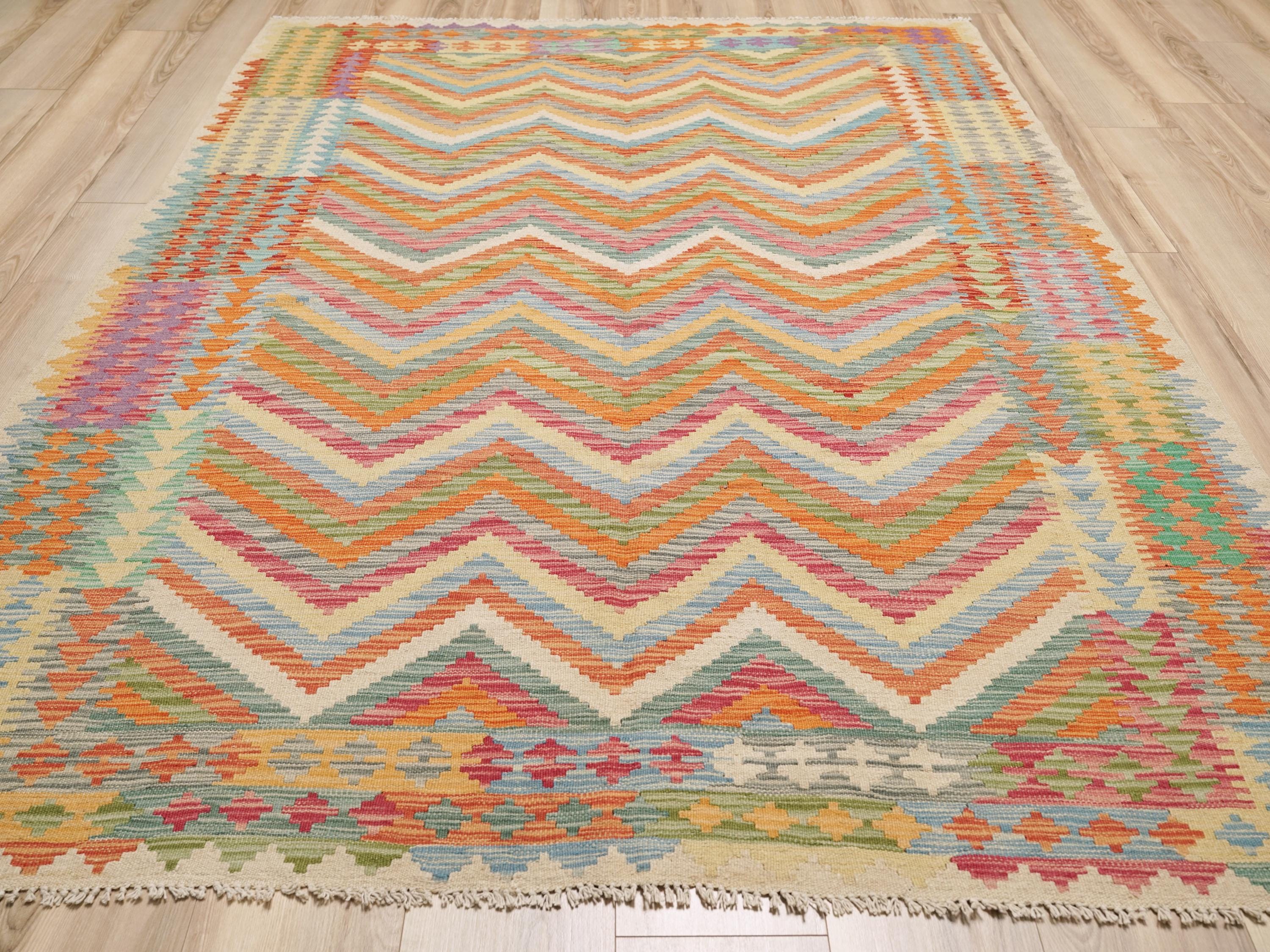 6x8 Ft Colorful Kilim Rug - Traditional Afghan Flatweave