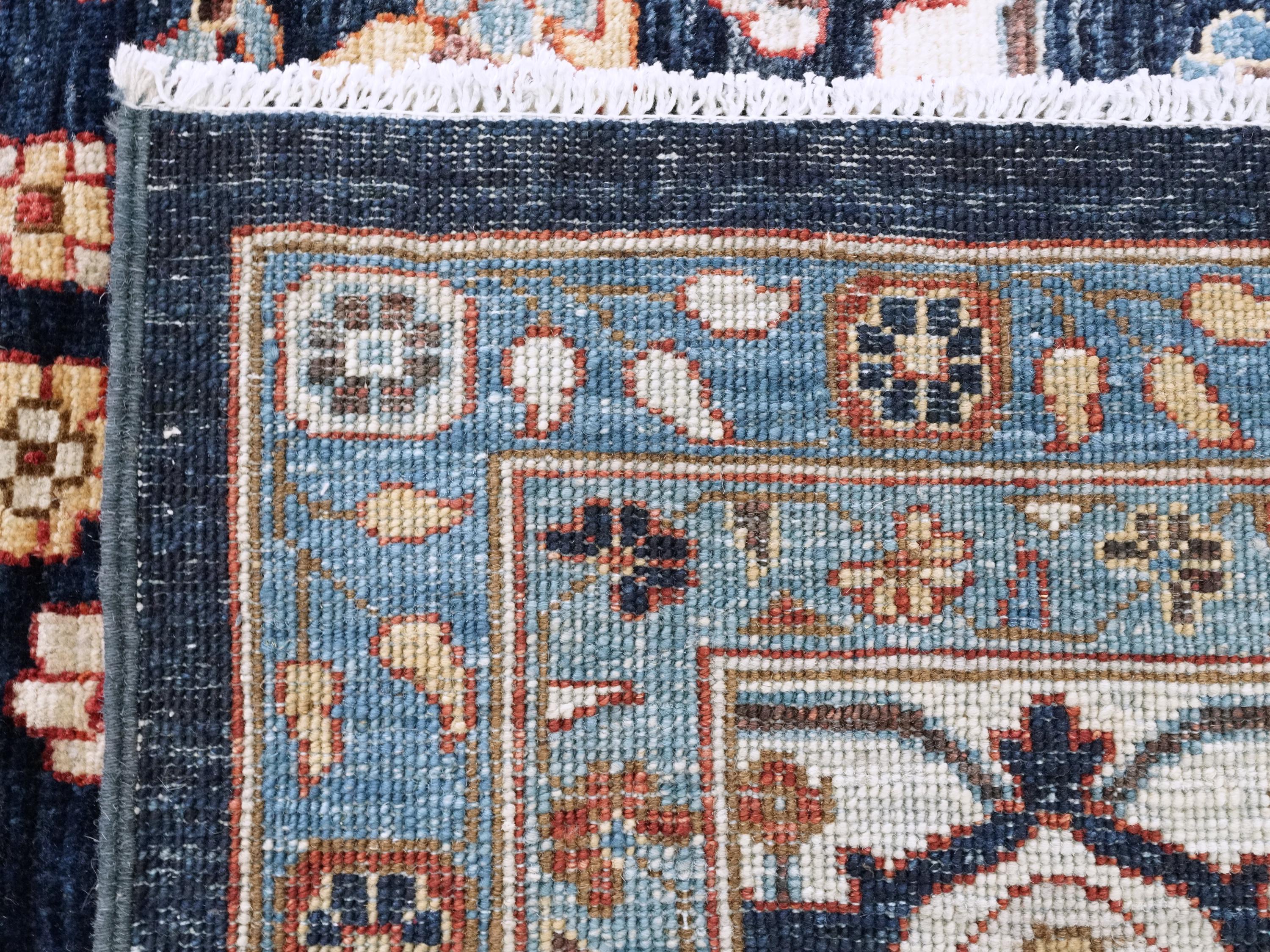 9x12 Ft Blue & Beige Serapi Rug - Hand Knotted Area Rug - Persian Design