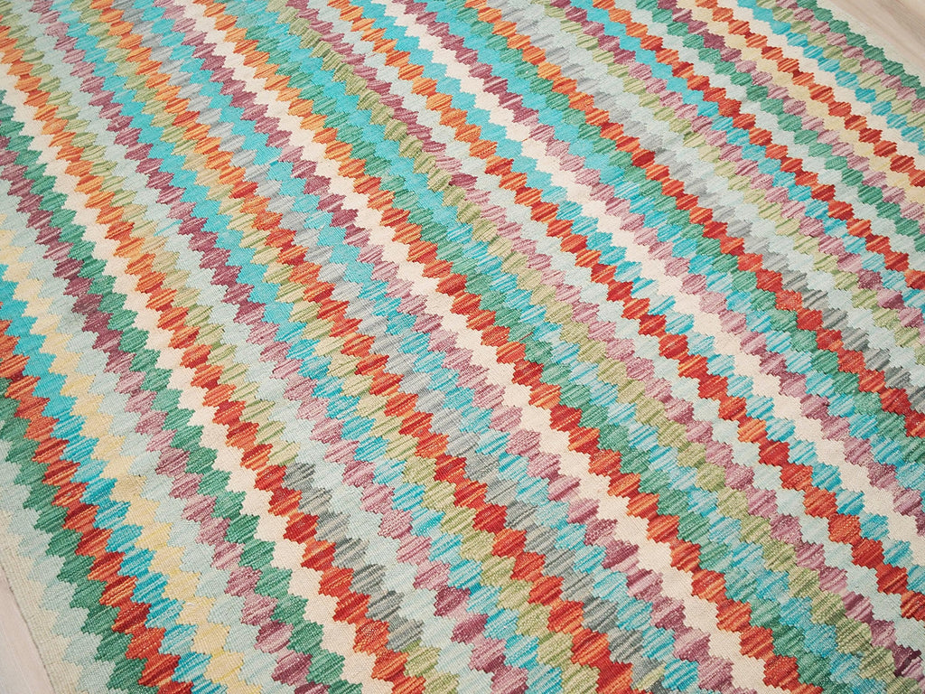 6x8 Ft Maimana Kilim Rug - Colorful Afghan Flat Weave