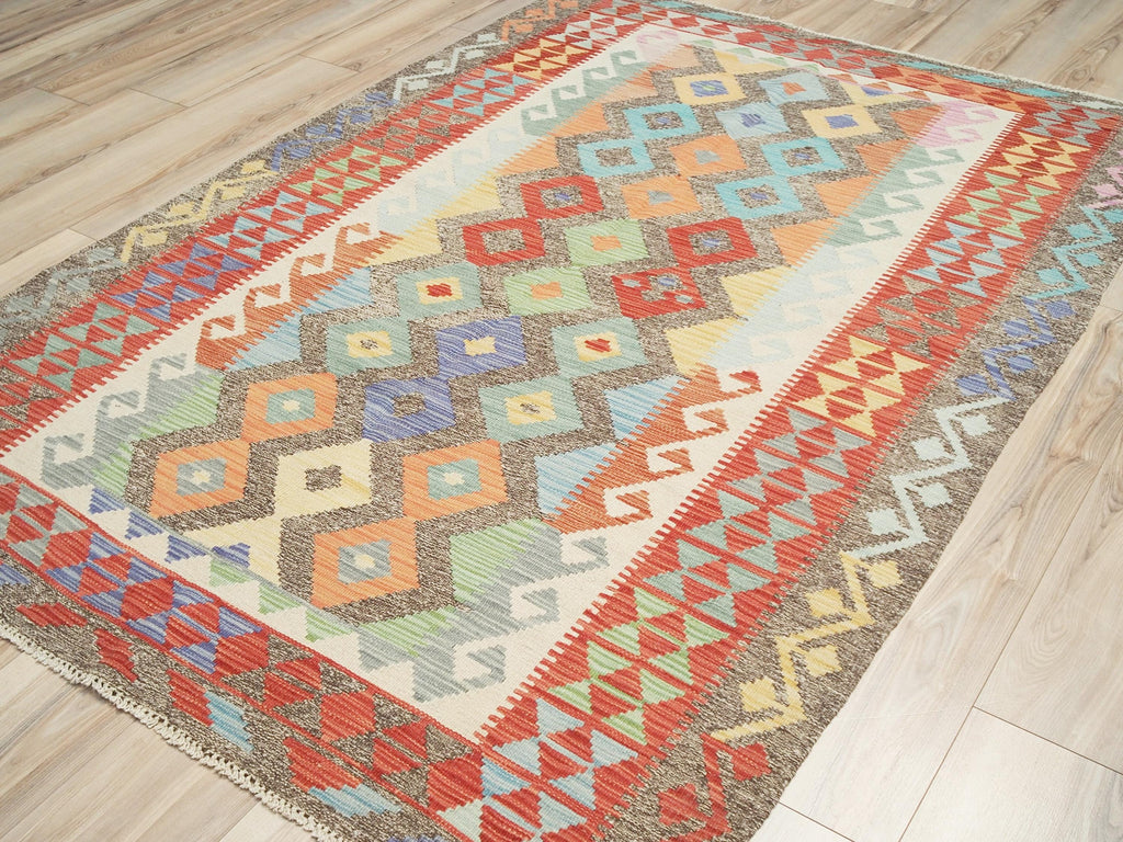 5x8 Ft Red Maimana Kilim Rug - Flat Weave Afghan Rug