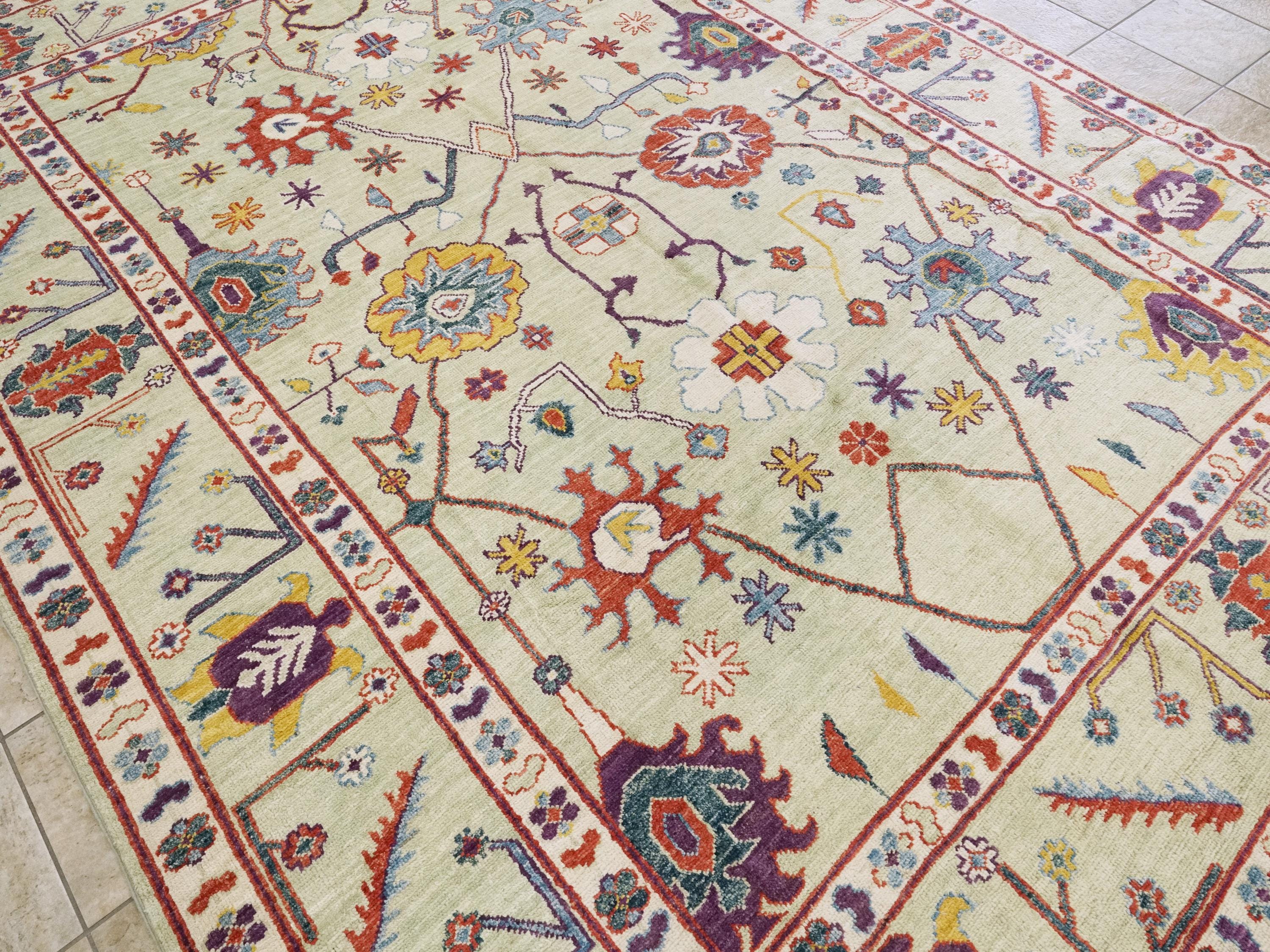 9x12 Ft Light Green Ushak Rug - Hand Knotted Afghan Oriental Rug