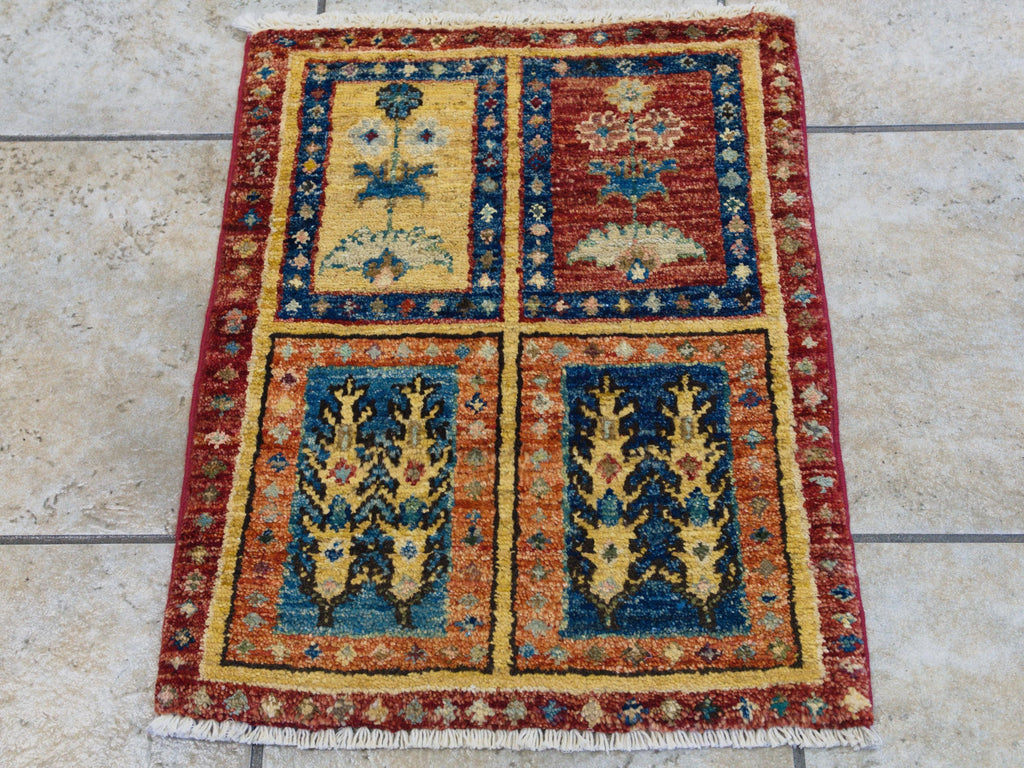 1x2 Ft Garden Rug - Red Wool Accent Rug