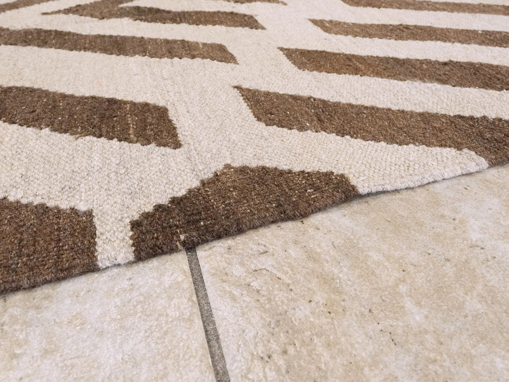 9x12 Ft Brown & Beige Killim Rug - Flat Weave Area Rug
