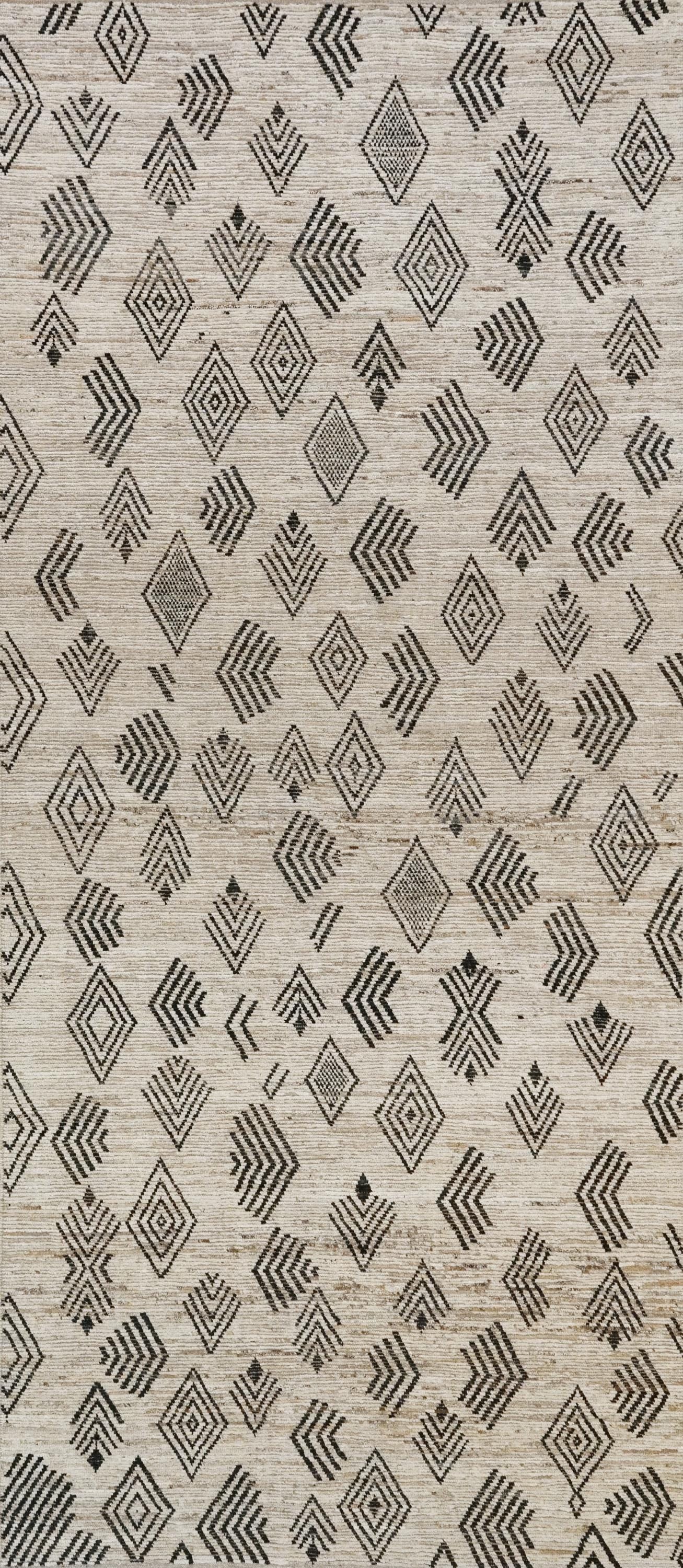 Hand Knotted Beige Moroccan Rug - 7x16 Ft Afghan Wool Runner