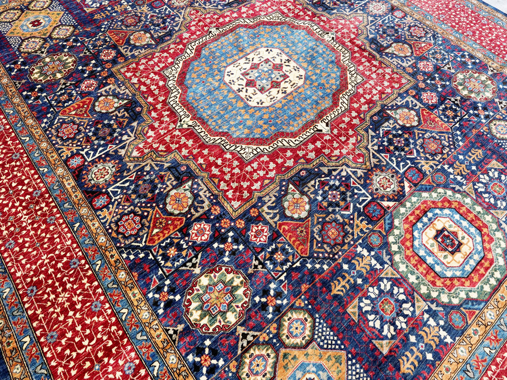 12x15 Ft Red & Blue Mamluk Rug - Handmade Afghan Oriental Rug - Oversize